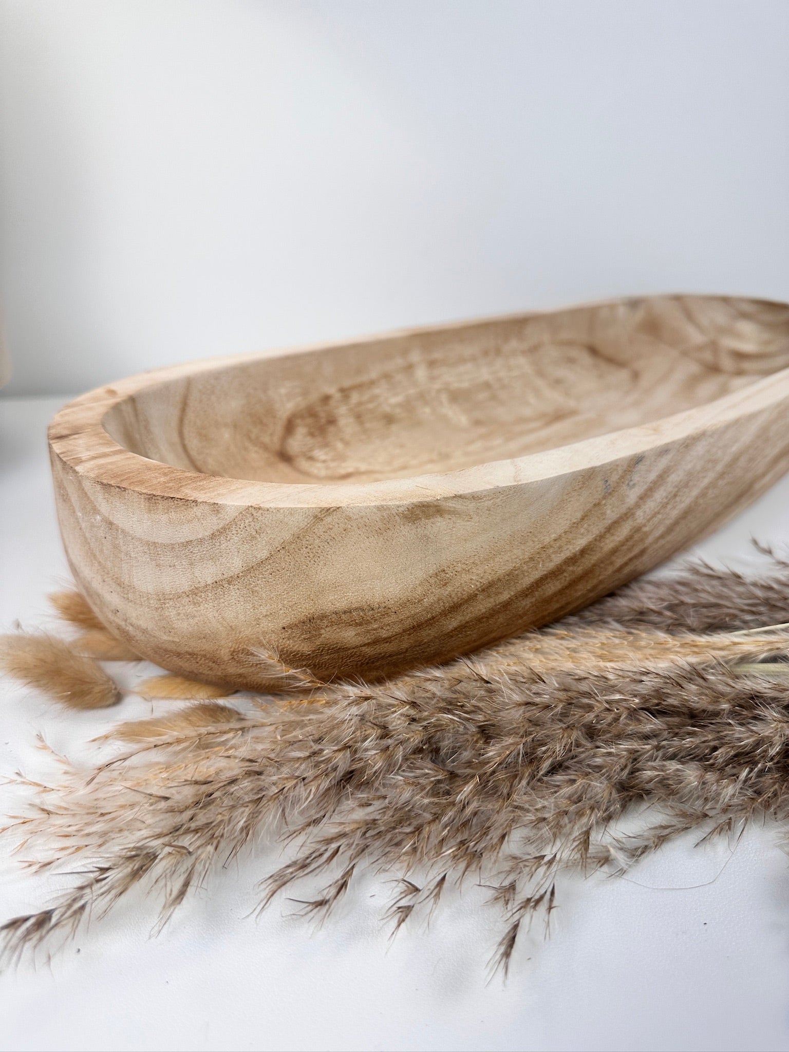 Rustic farmhouse style decorative paulownia tray 16.5” long - Beige