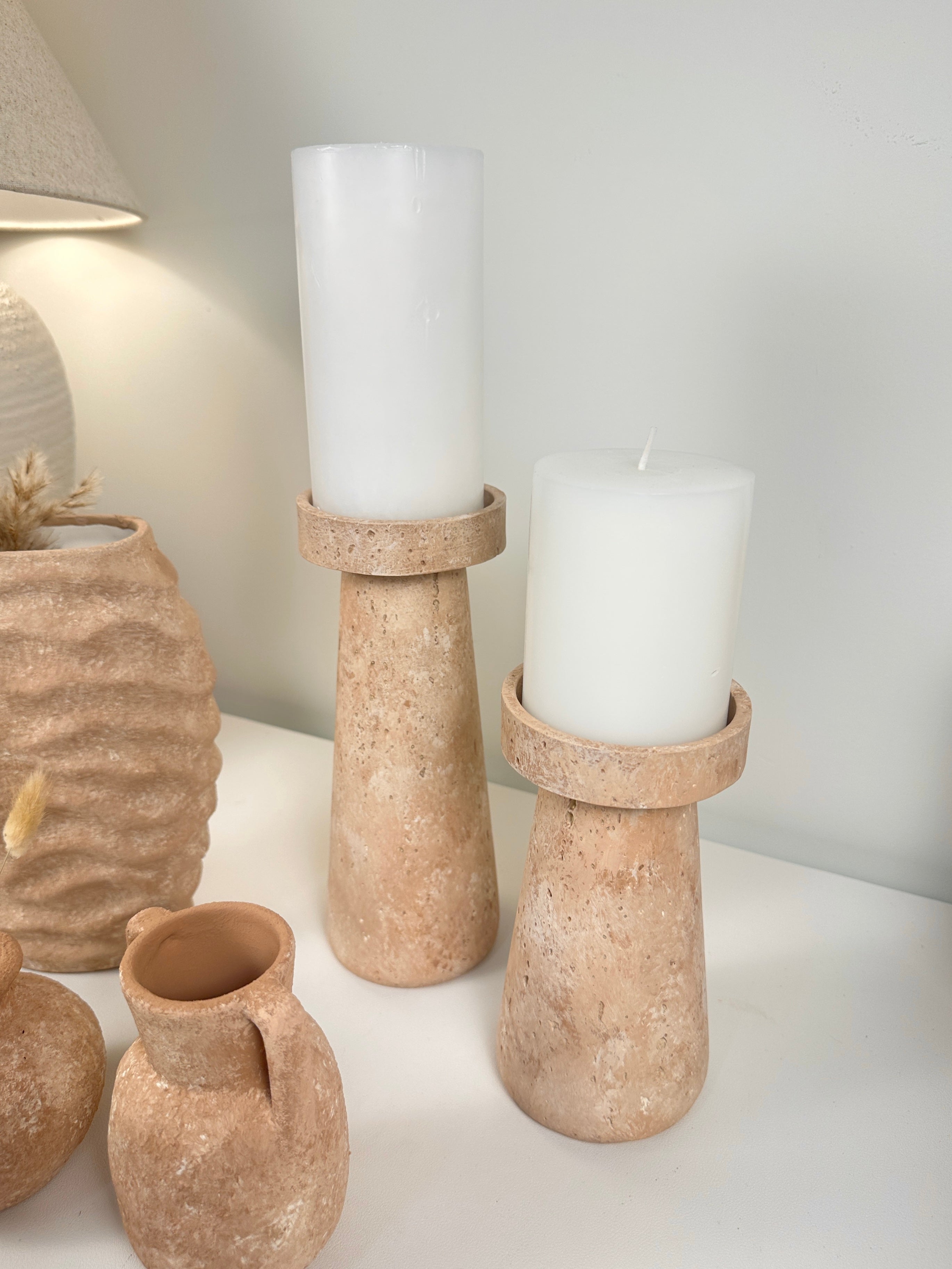 Set of 2 Rustic Handmade Terracotta Shade Candle Holder 9’’ and 7’’ tall