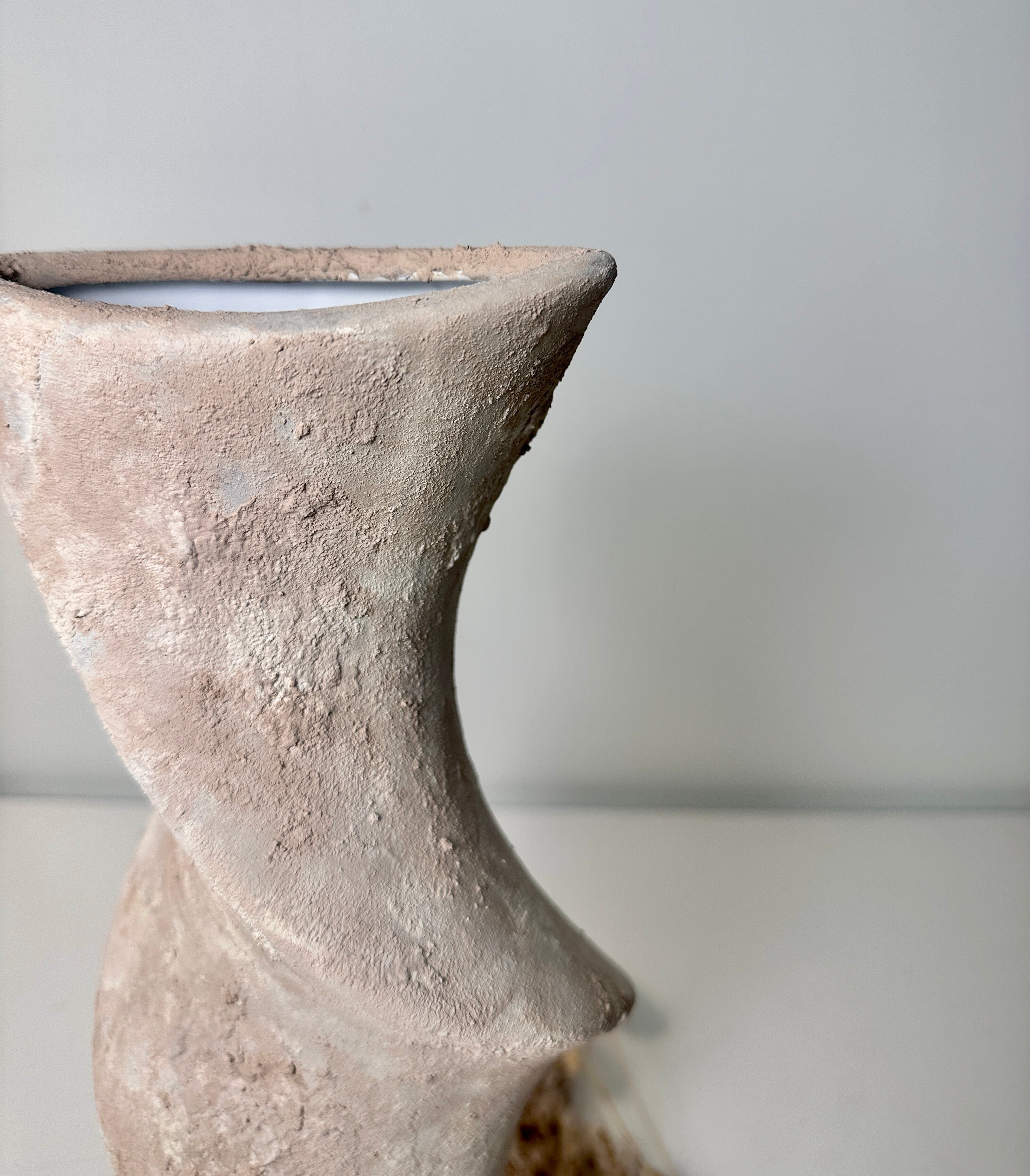 Minimalist Twisted Textured Hand-painted Ceramic Vase 16" Light Beige Wash