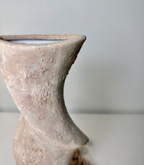 Minimalist Twisted Textured Hand-painted Ceramic Vase 16" Light Beige Wash