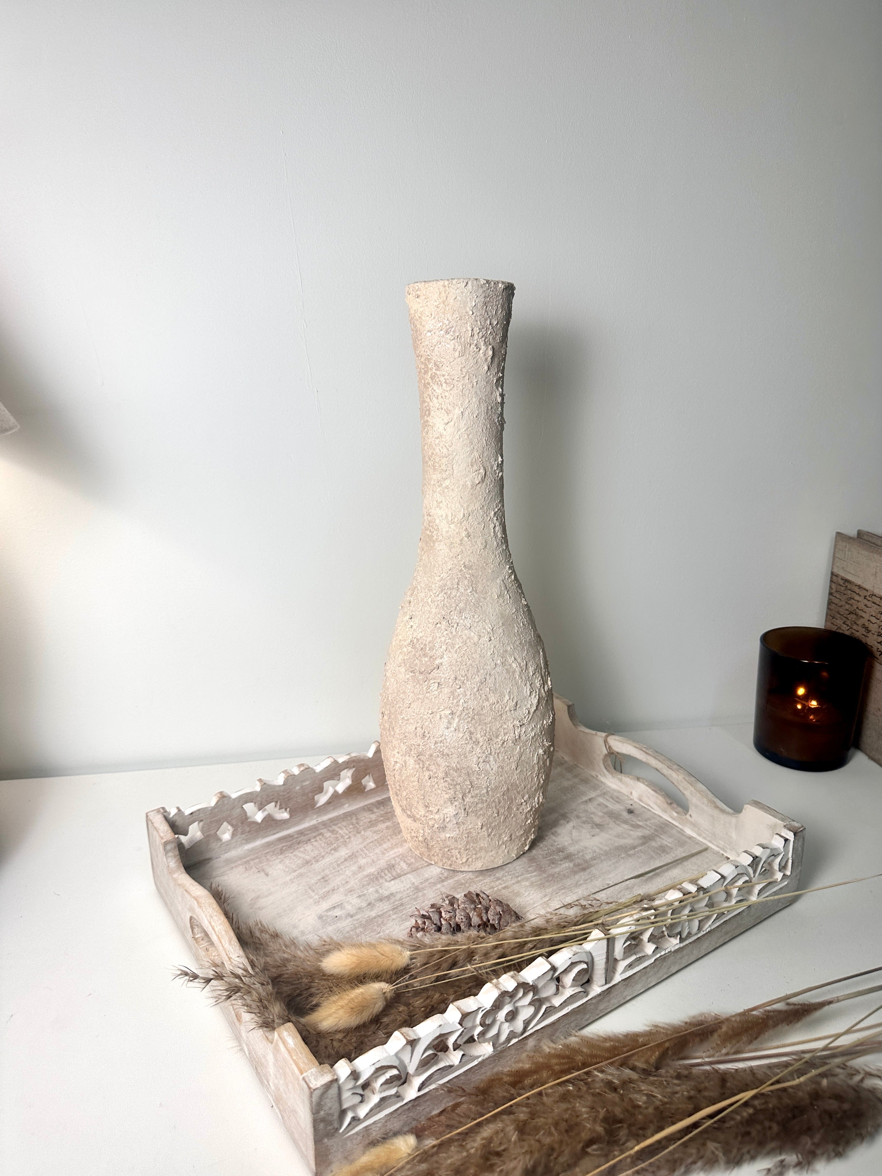 Minimalist Textured Hand-painted Ceramic Decorative Vase 18" tall - Cream wash