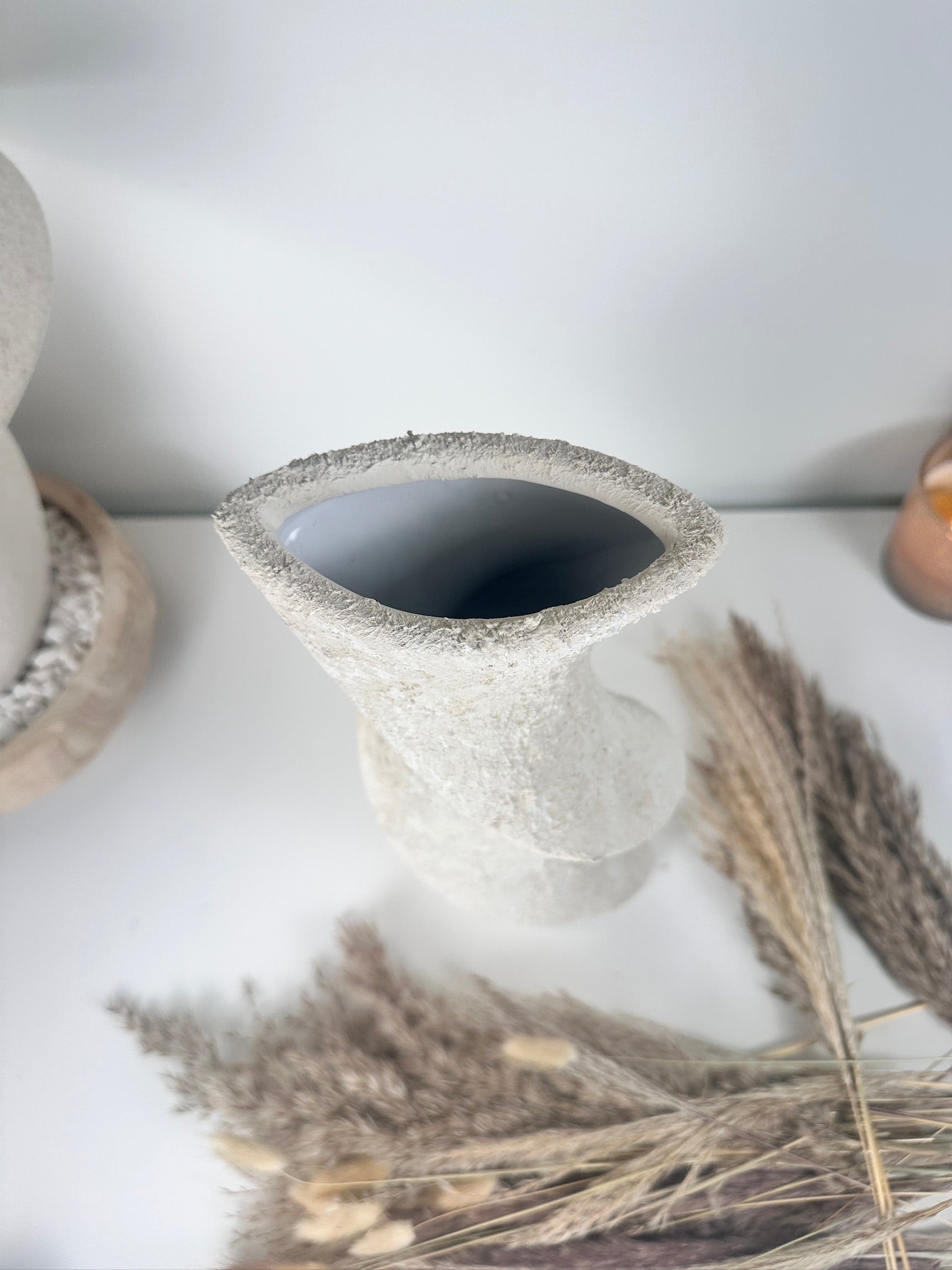 Minimalist Textured Hand-painted Ceramic Vase 16" off white washed