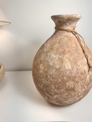 Rustic Hand-Painted Ceramic Round Bottle Vase 15" tall -  Brown Washed