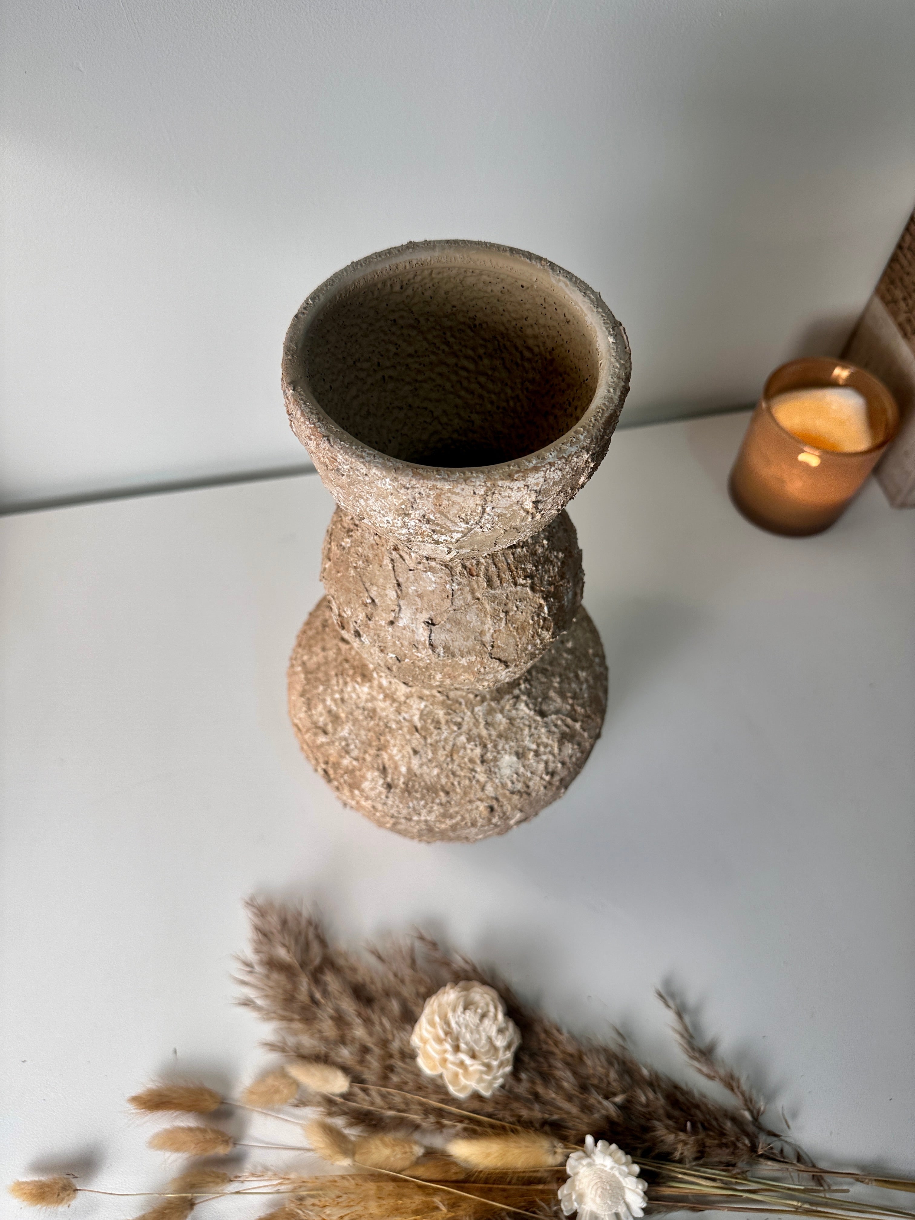 Minimalist Distressed Brown Washed Vase 14"