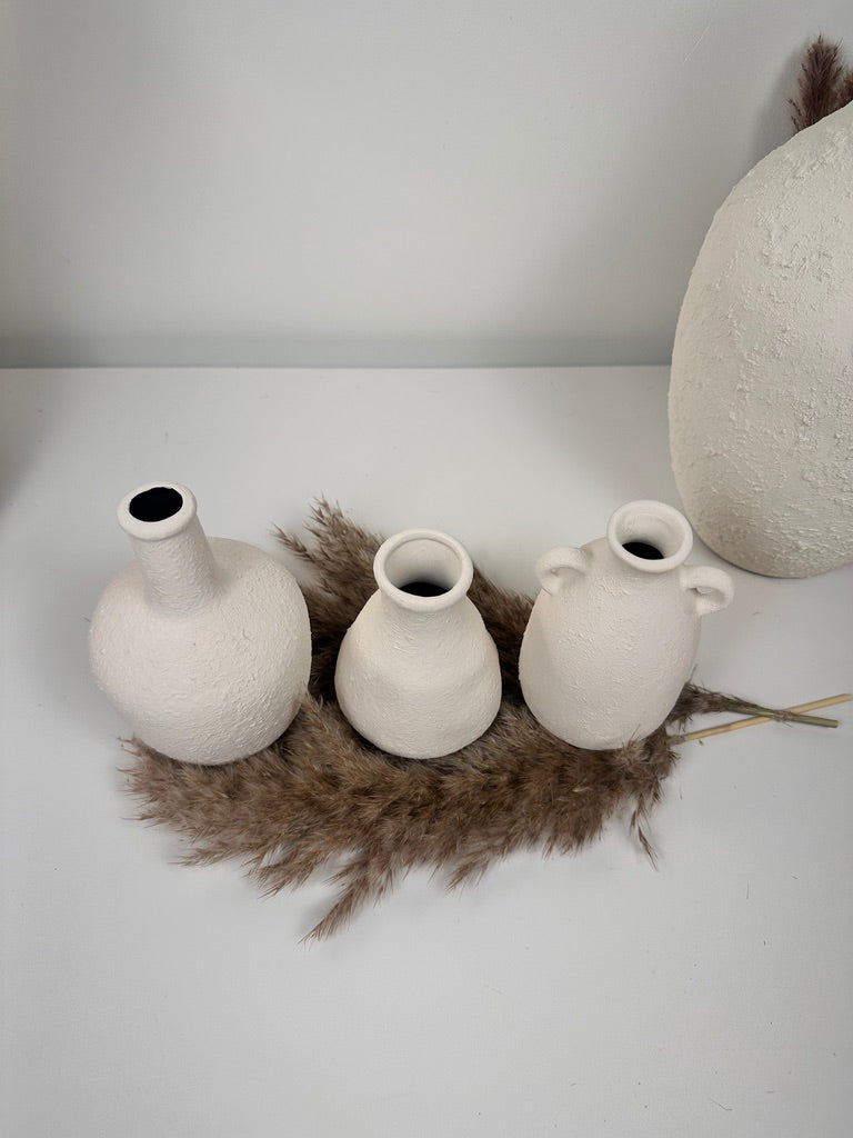 Set of 3 minimalist vases - hand painted and textured - off white