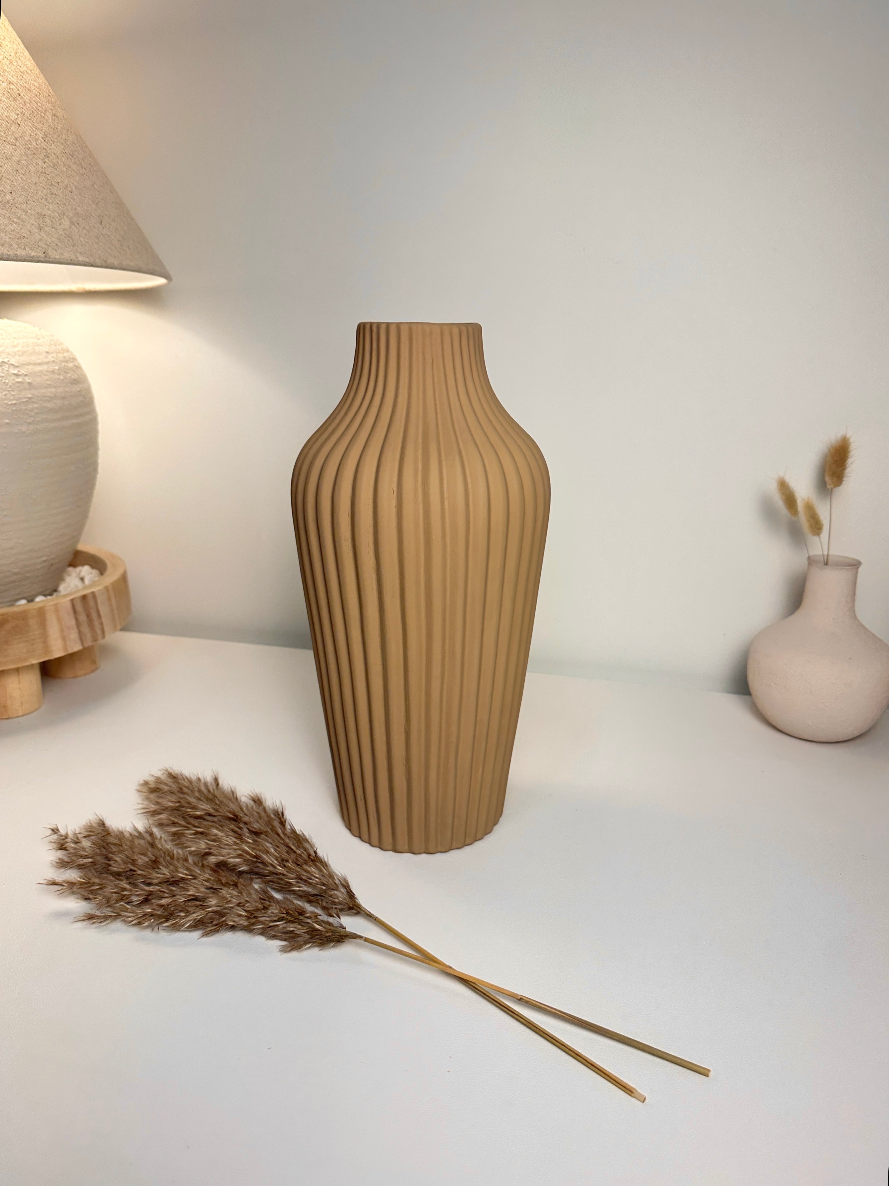 Modern Ceramic Vase with Stripes 13" tall