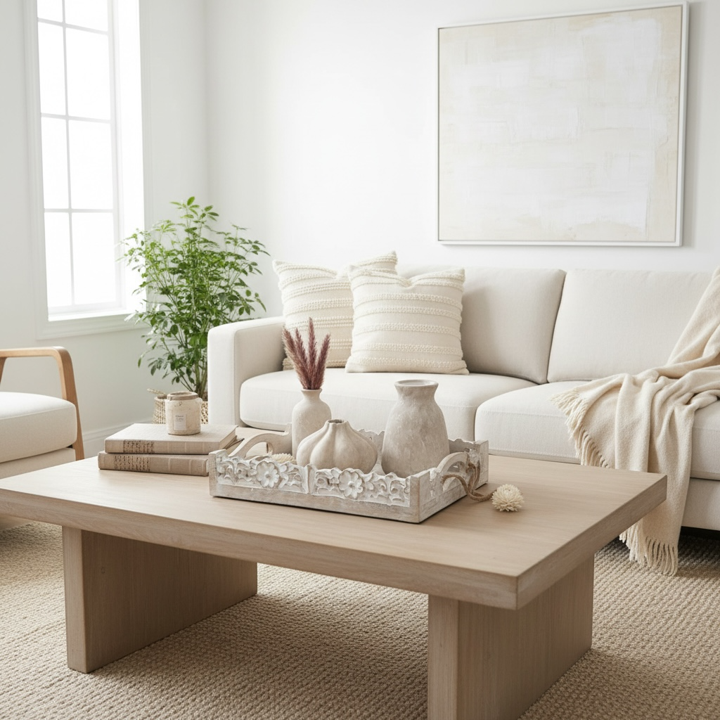 Set of 4 (3 small vases + 1 tray) - Beige and whitewashed