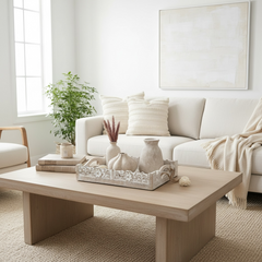 Set of 4 (3 small vases + 1 tray) - Beige and whitewashed