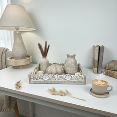 Set of 4 (3 small vases + 1 tray) - Beige and whitewashed