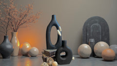 Handcrafted Black Paulownia Wood Decorative Vase, Modern Minimalist Design, Sculptural Art Piece