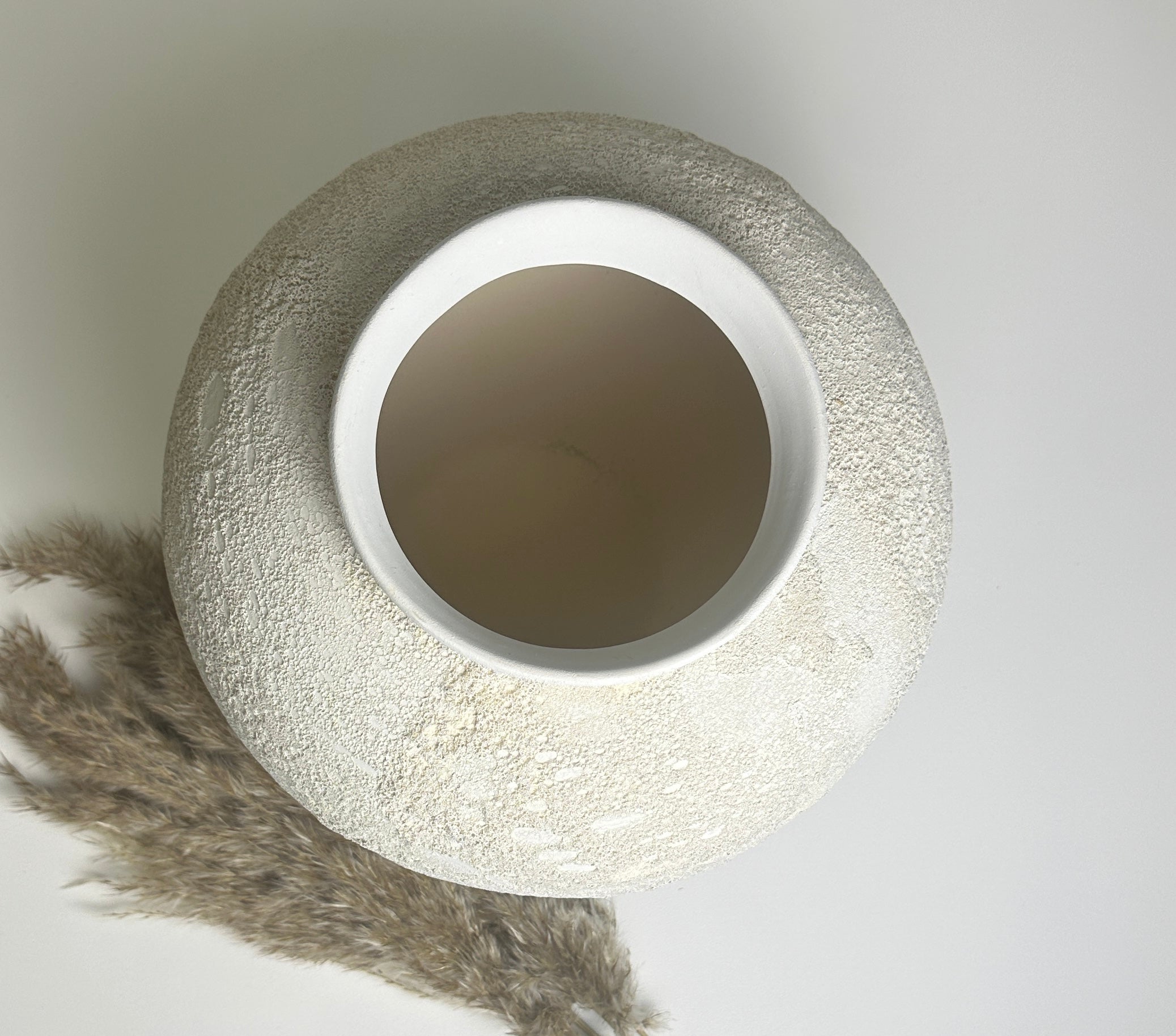 Minimalist Crater Moon Contemporary Ceramic Vase, White Textured Finish, 10 Inch tall Decorative Pottery