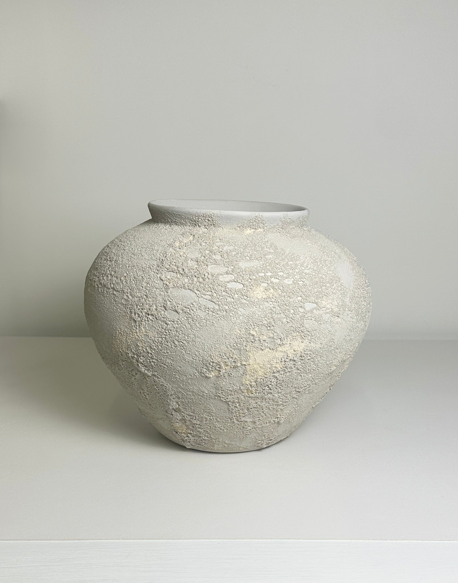 Minimalist Crater Moon Contemporary Ceramic Vase, White Textured Finish, 10 Inch tall Decorative Pottery