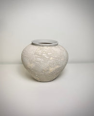 Minimalist Crater Moon Contemporary Ceramic Vase, White Textured Finish, 10 Inch tall Decorative Pottery