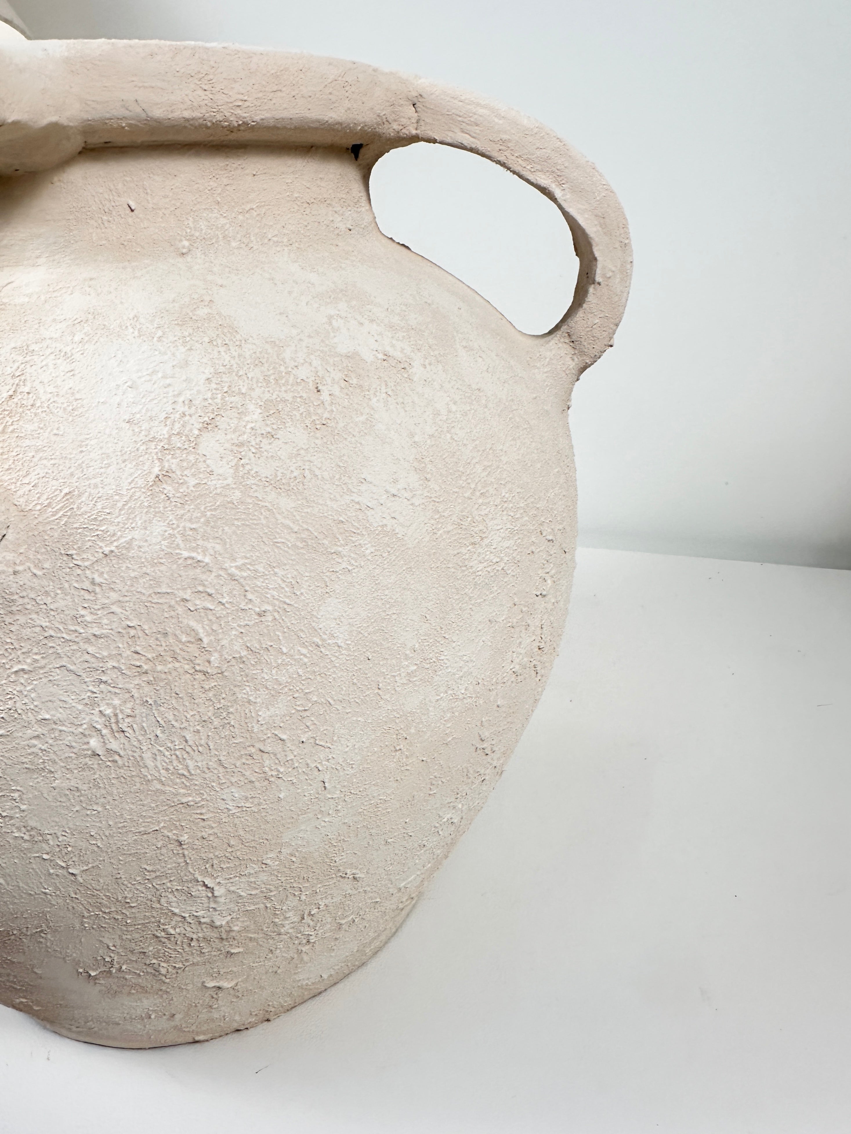 Minimalist Textured Hand-Painted Vase 4 handles Roman Style - 11" tall - Cream