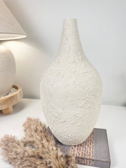 Minimalist Hand-Painted and Textured Vase 14" tall - White