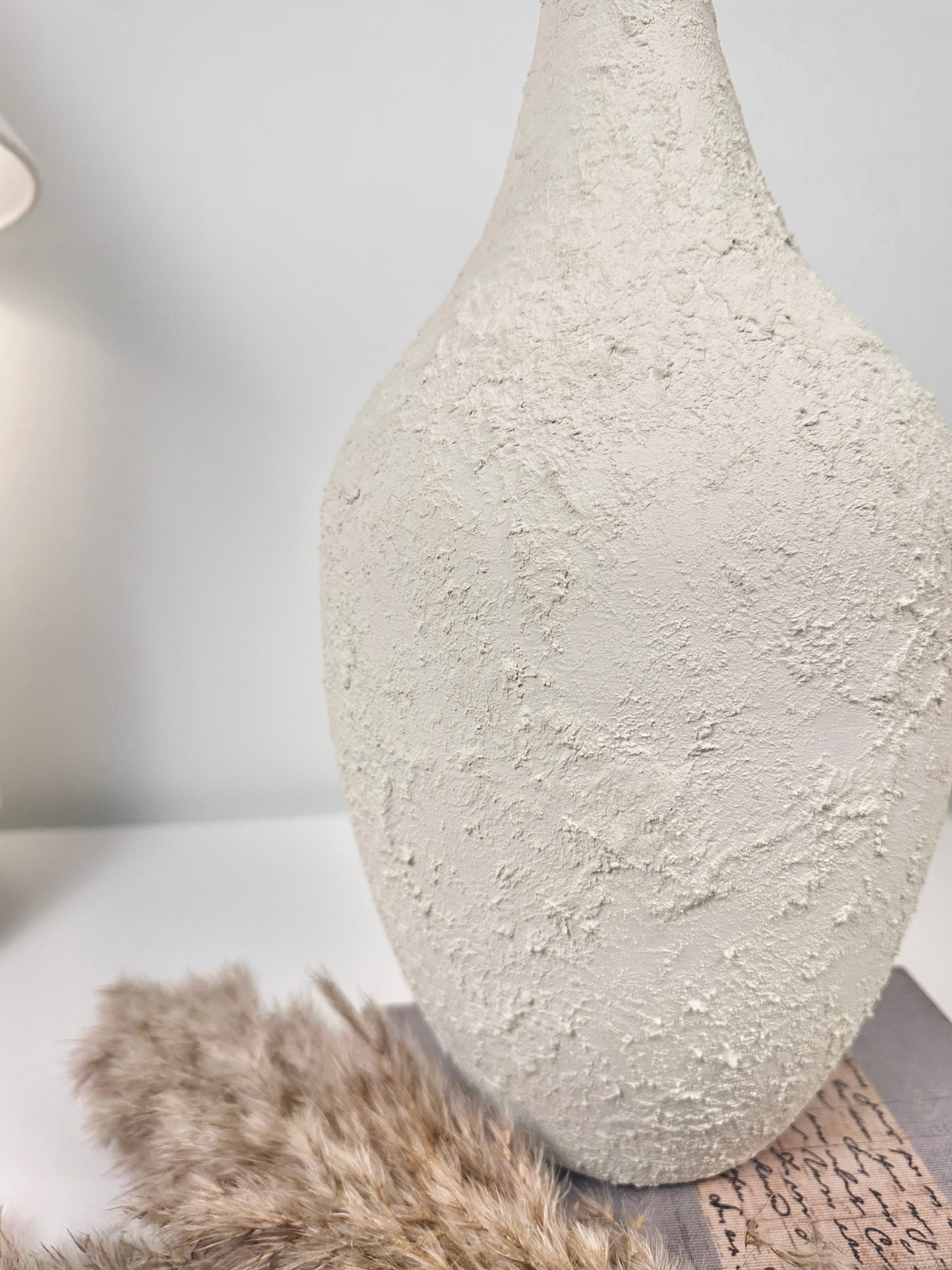 Minimalist Hand-Painted and Textured Vase 14" tall - White