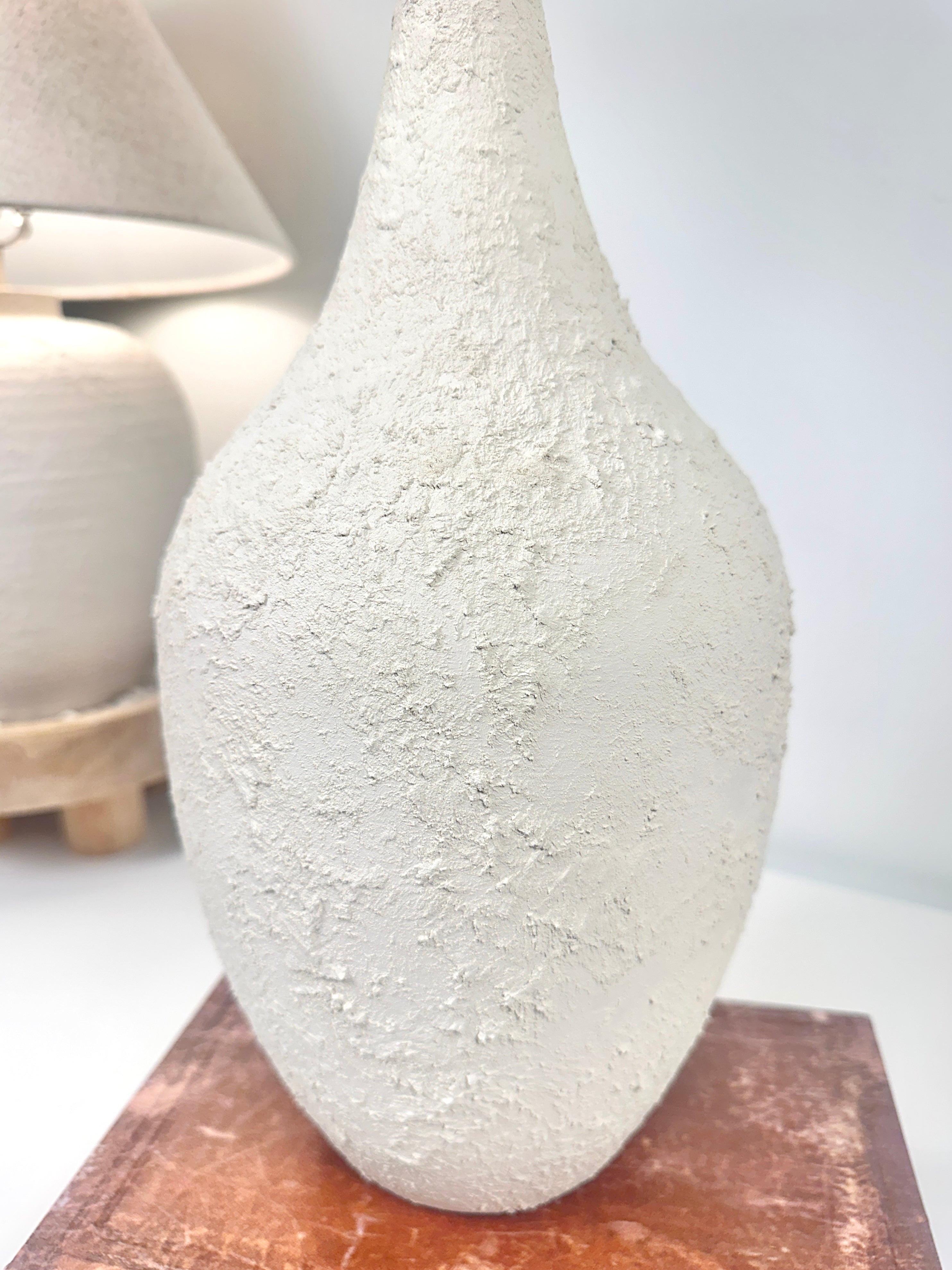 Minimalist Hand-Painted and Textured Vase 14" tall - White