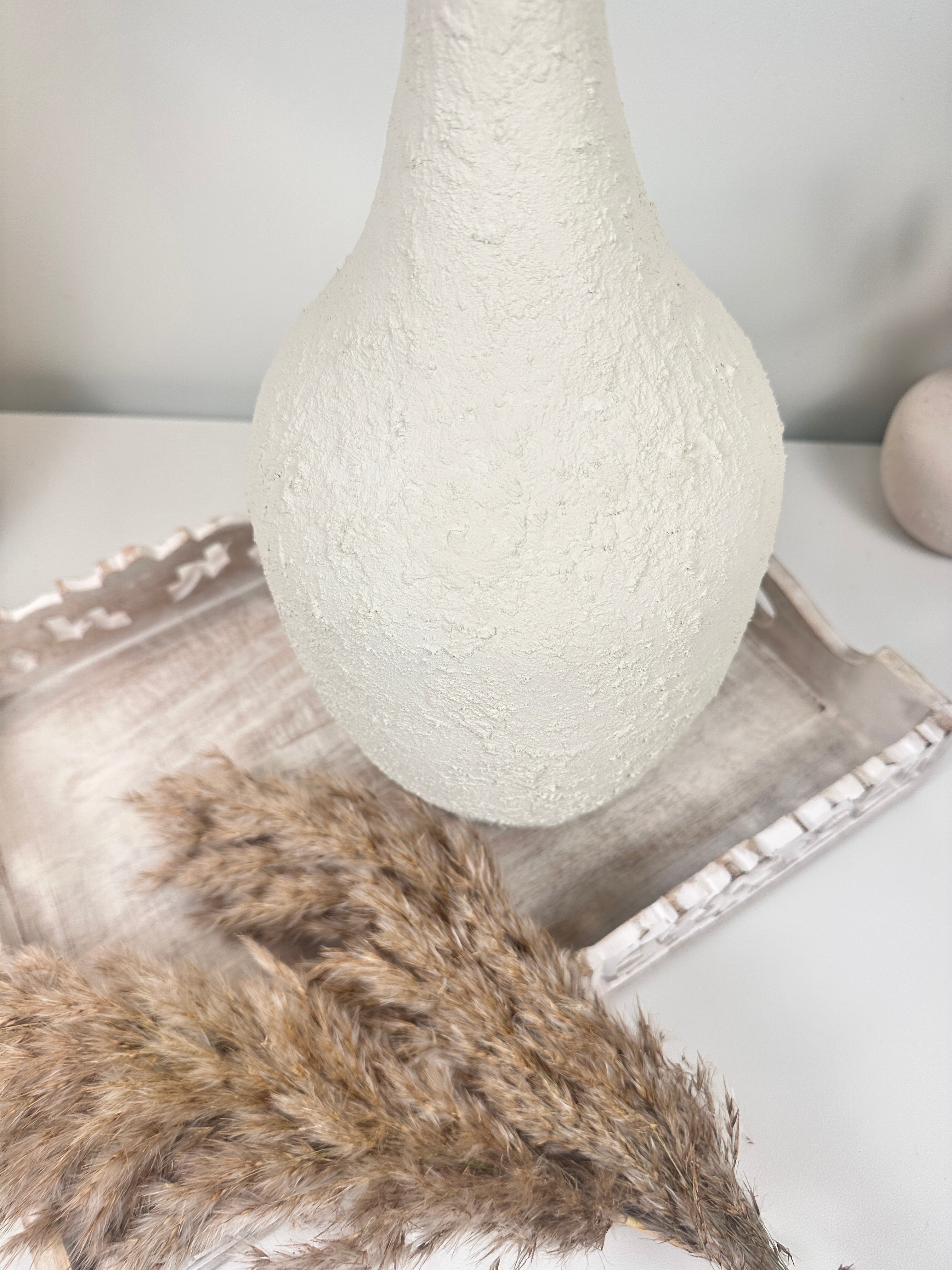 Minimalist Hand-Painted and Textured Vase 14" tall - White