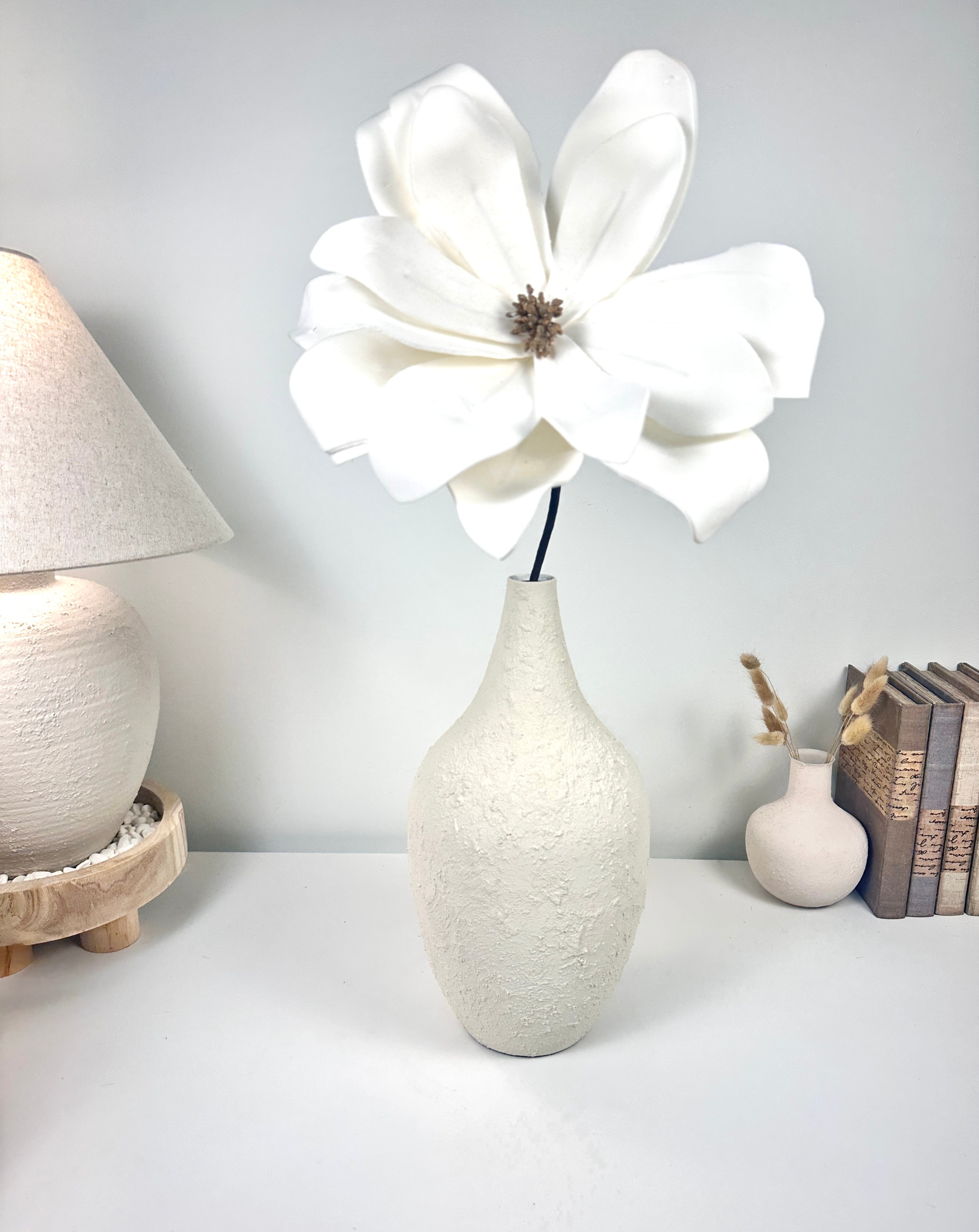 Minimalist Hand-Painted and Textured Vase 14" tall - White