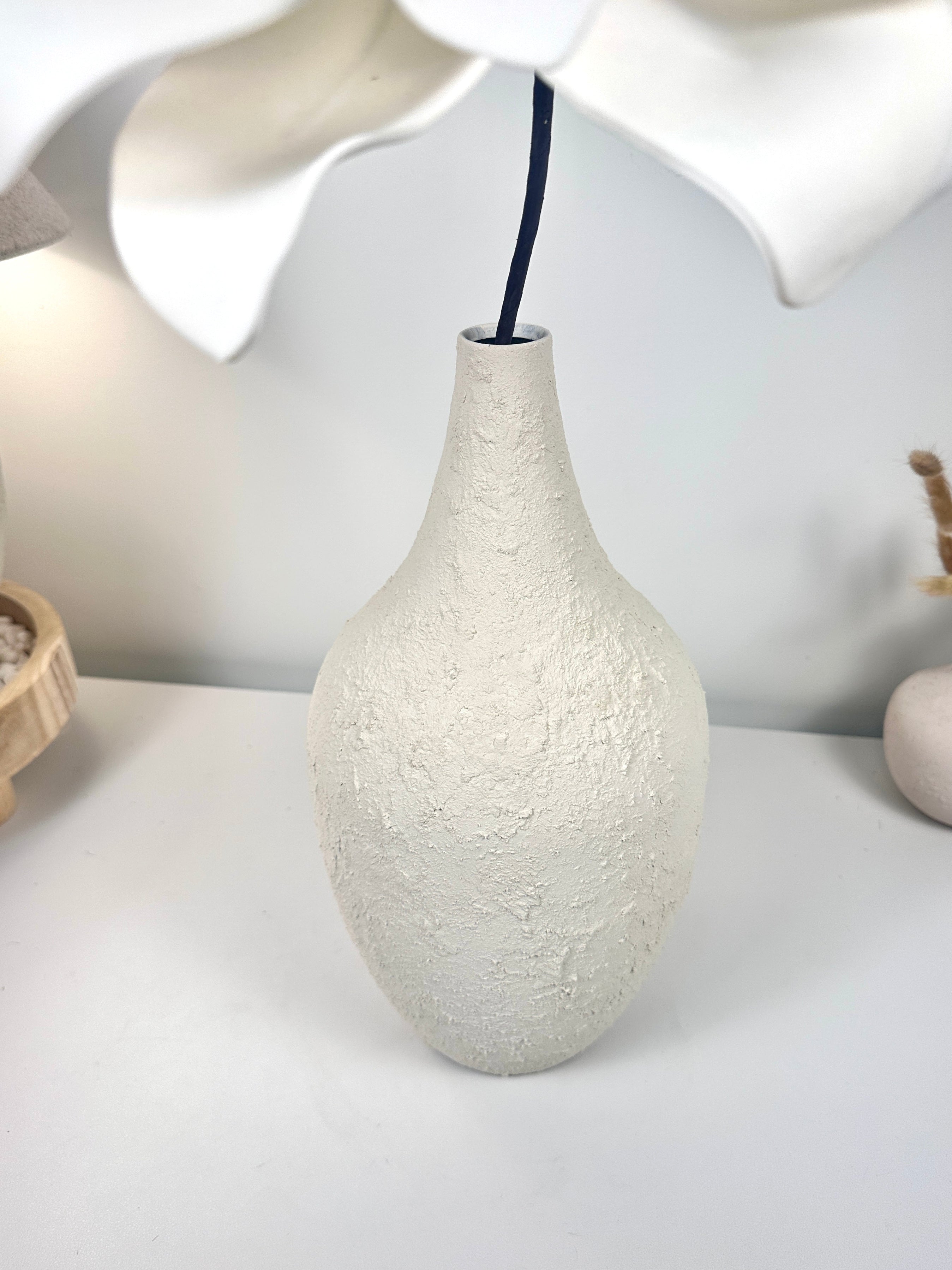 Minimalist Hand-Painted and Textured Vase 14" tall - White