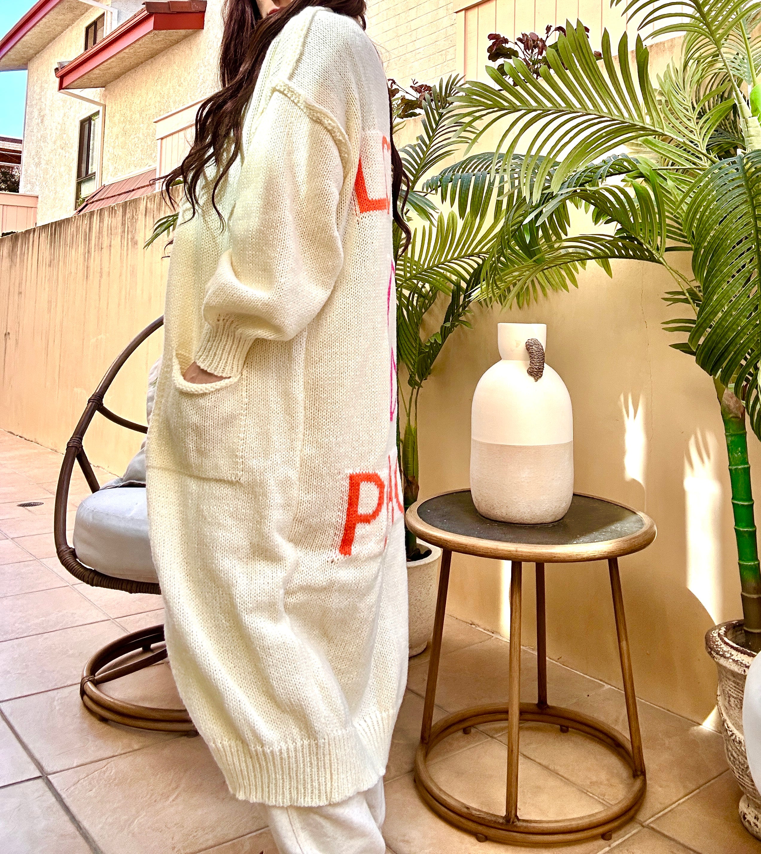 Cozy Women's Love Peace Graphic Oversized Cardigan Sweater Long Sleeve