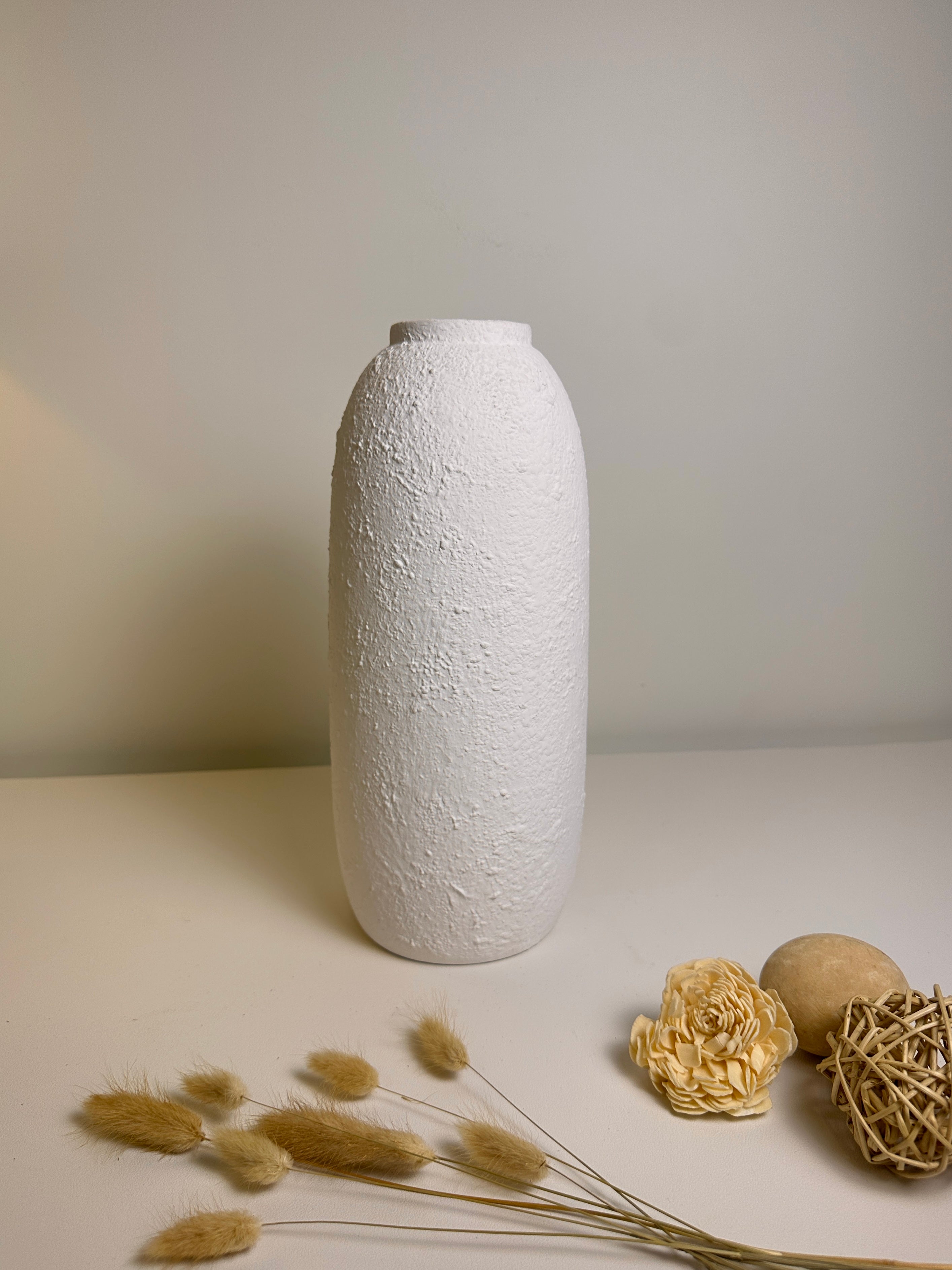 Minimalist Textured Ceramic White Vase 12"