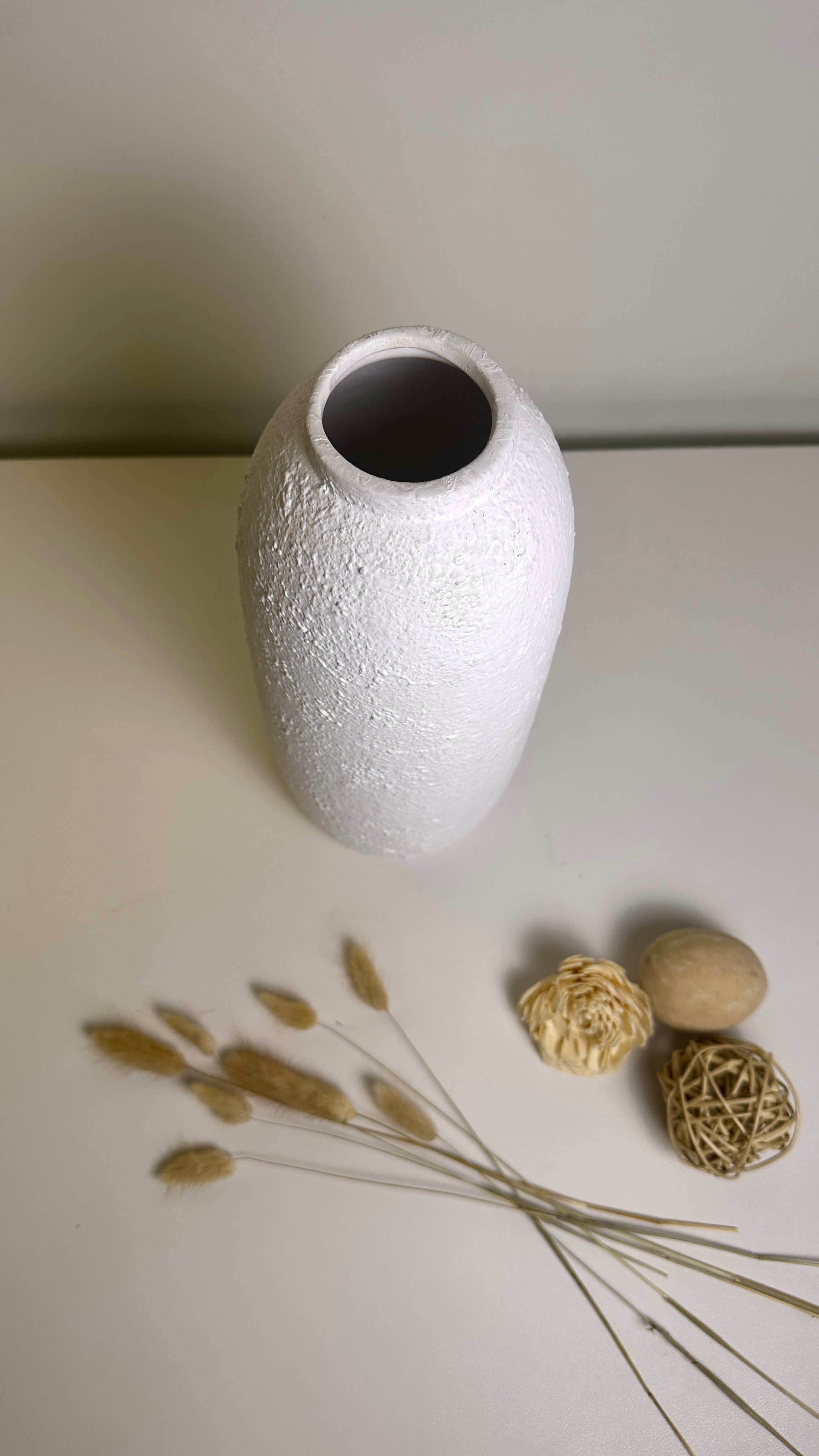 Minimalist Textured Ceramic White Vase 12"