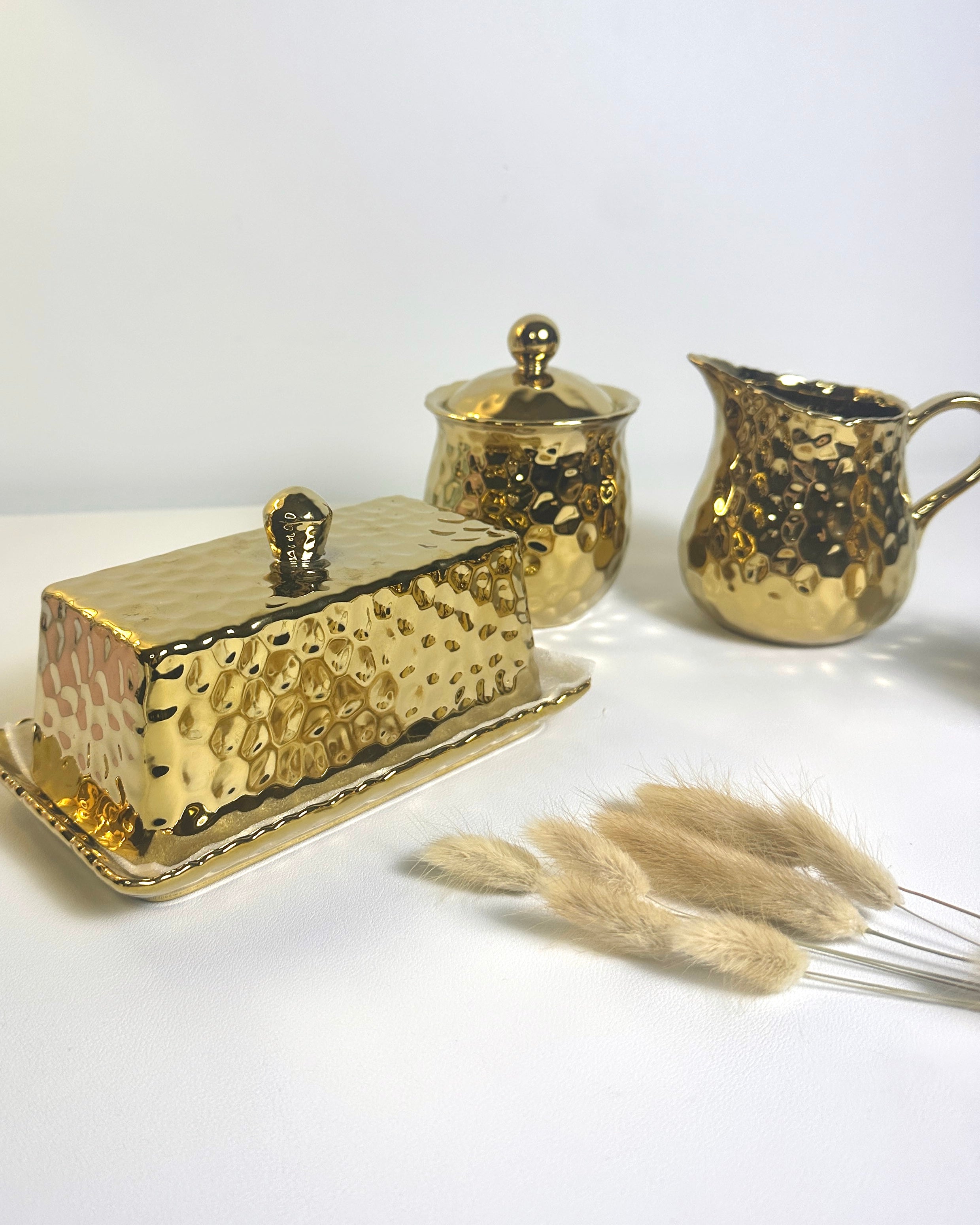 Elegant Gold Salt & Pepper, Butter Dish, Sugar Bowl & Creamer Pitcher (sold as a set or separately)