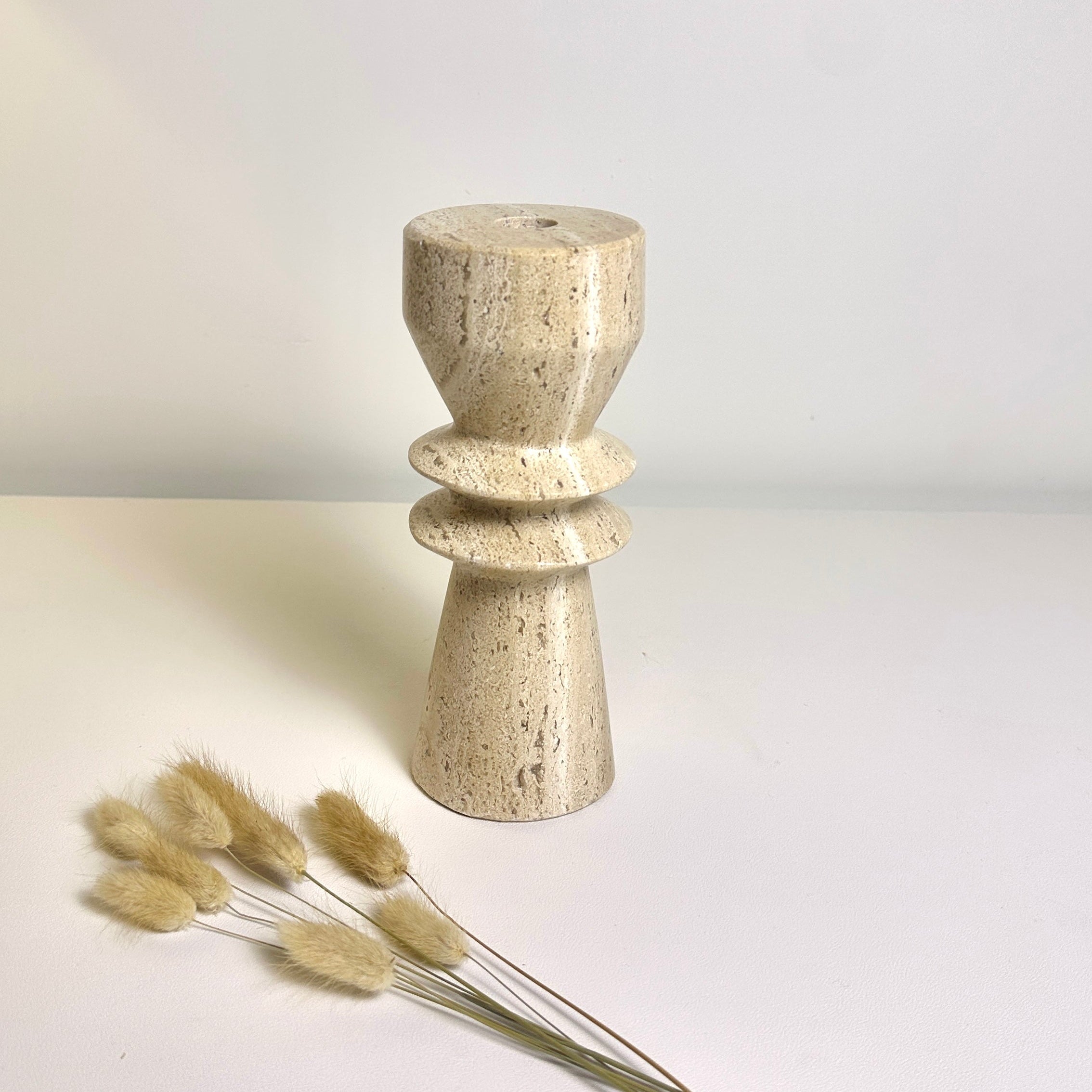 Modern Minimalist 8 Inch Stone Candle Holder with Geometric Hourglass Shape