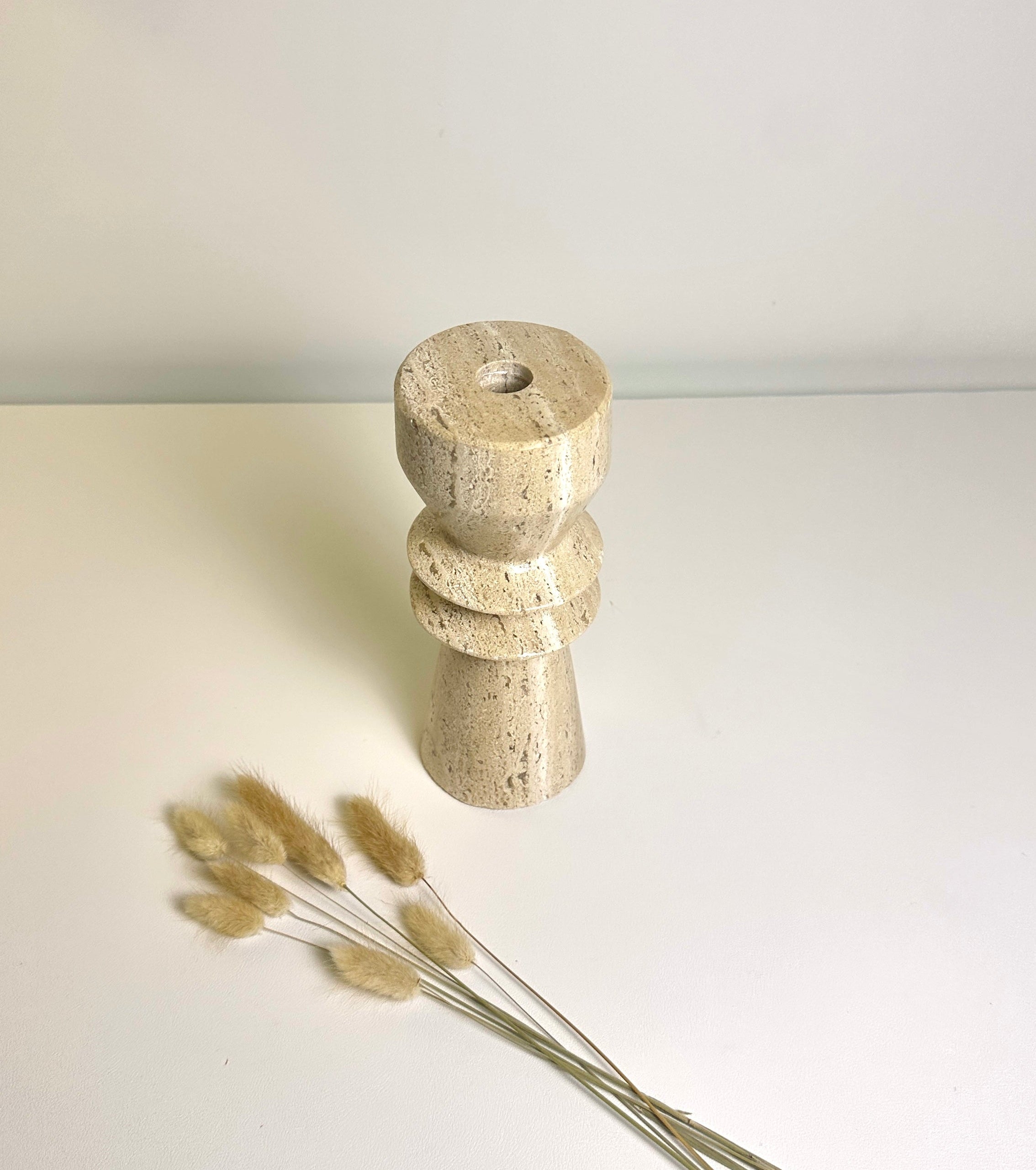 Modern Minimalist 8 Inch Stone Candle Holder with Geometric Hourglass Shape