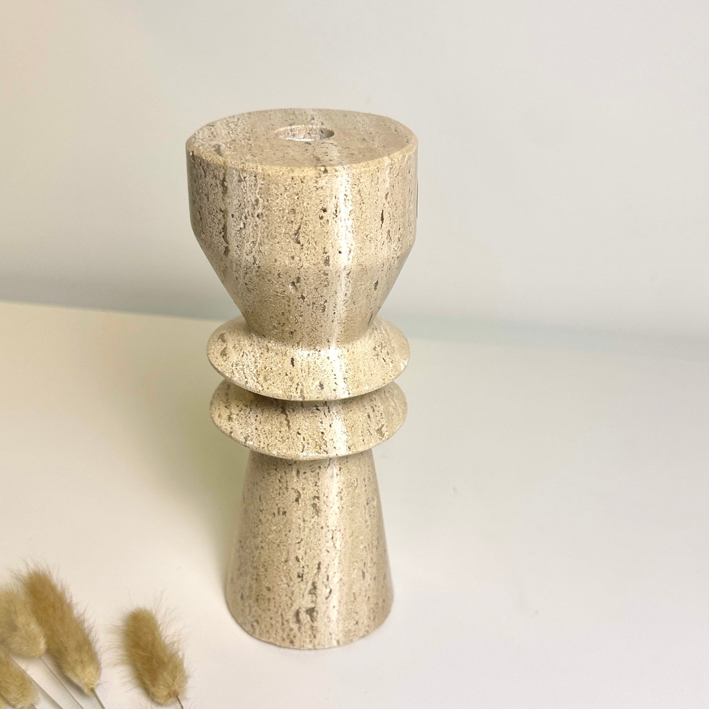Modern Minimalist 8 Inch Stone Candle Holder with Geometric Hourglass Shape
