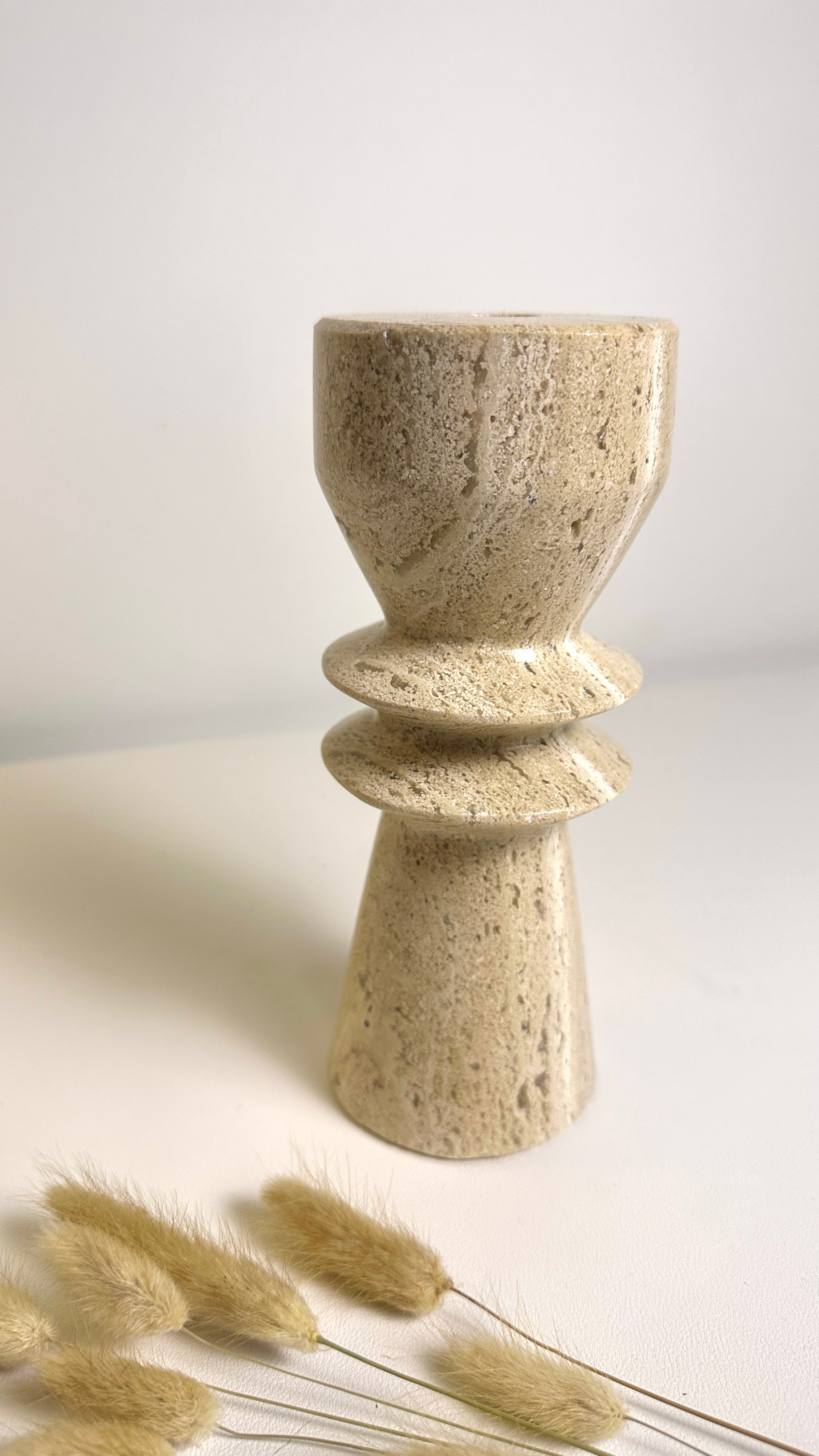 Modern Minimalist 8 Inch Stone Candle Holder with Geometric Hourglass Shape