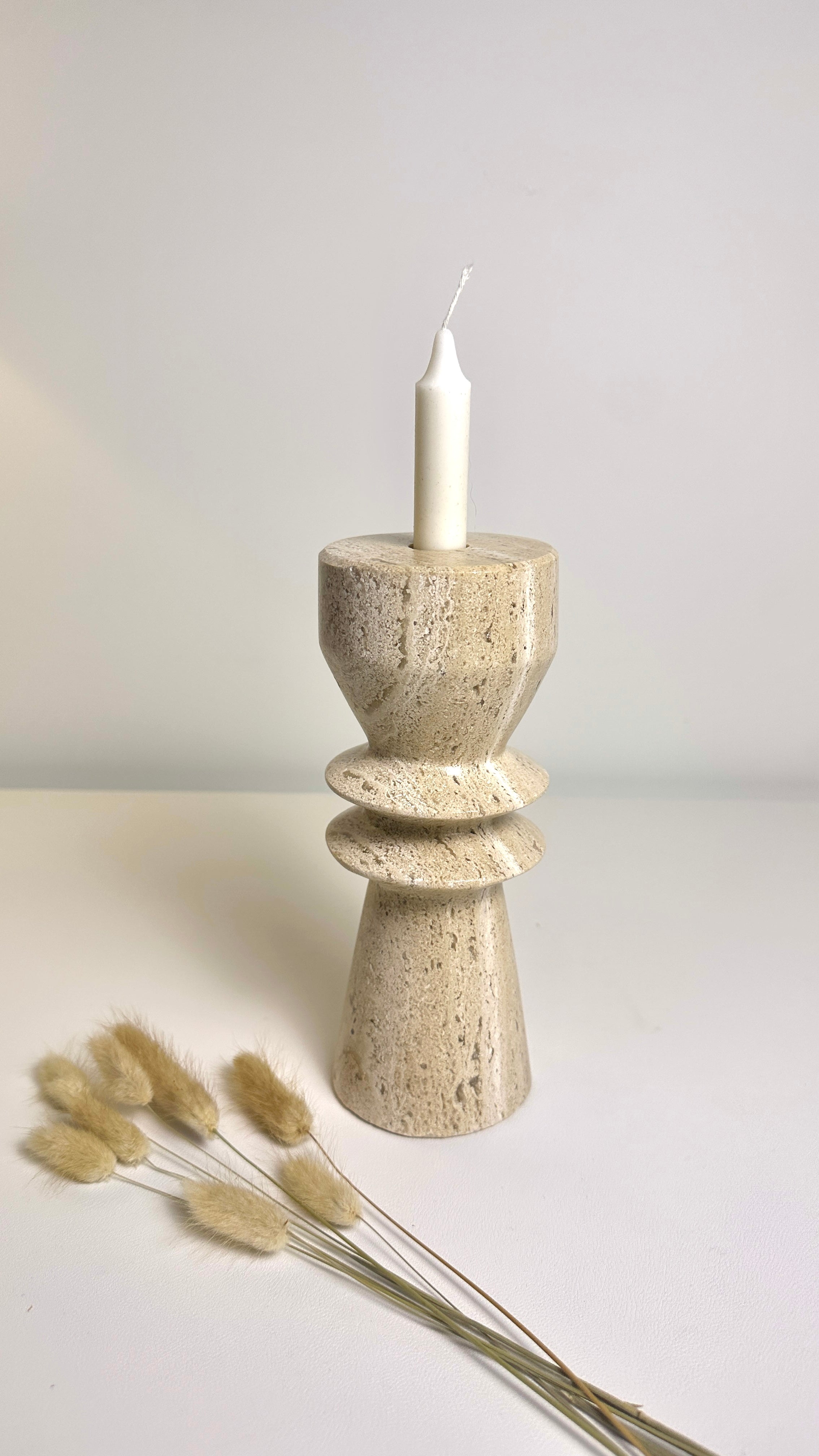 Modern Minimalist 8 Inch Stone Candle Holder with Geometric Hourglass Shape