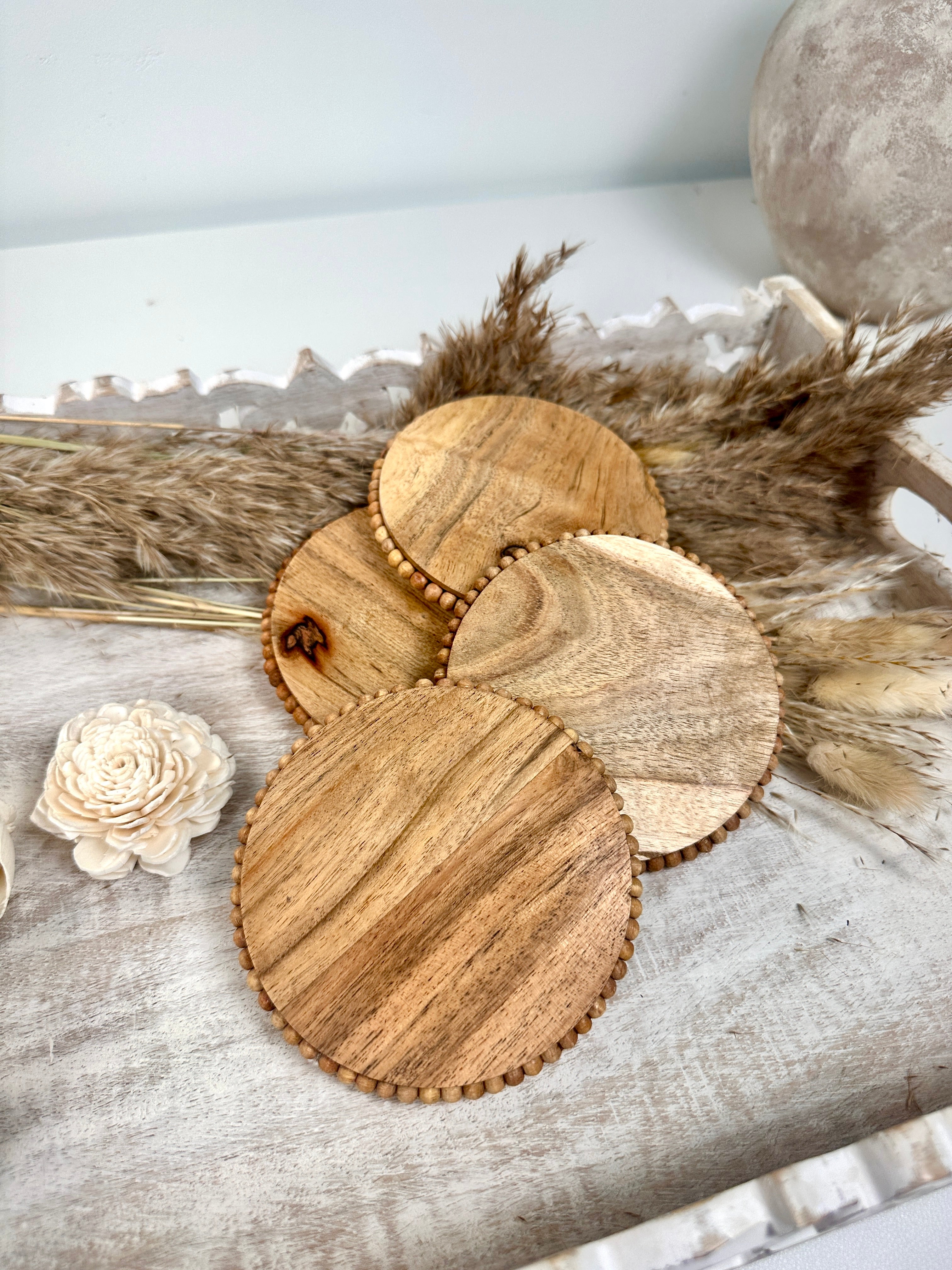 Set of 4 Rustic Boho Coasters Wood