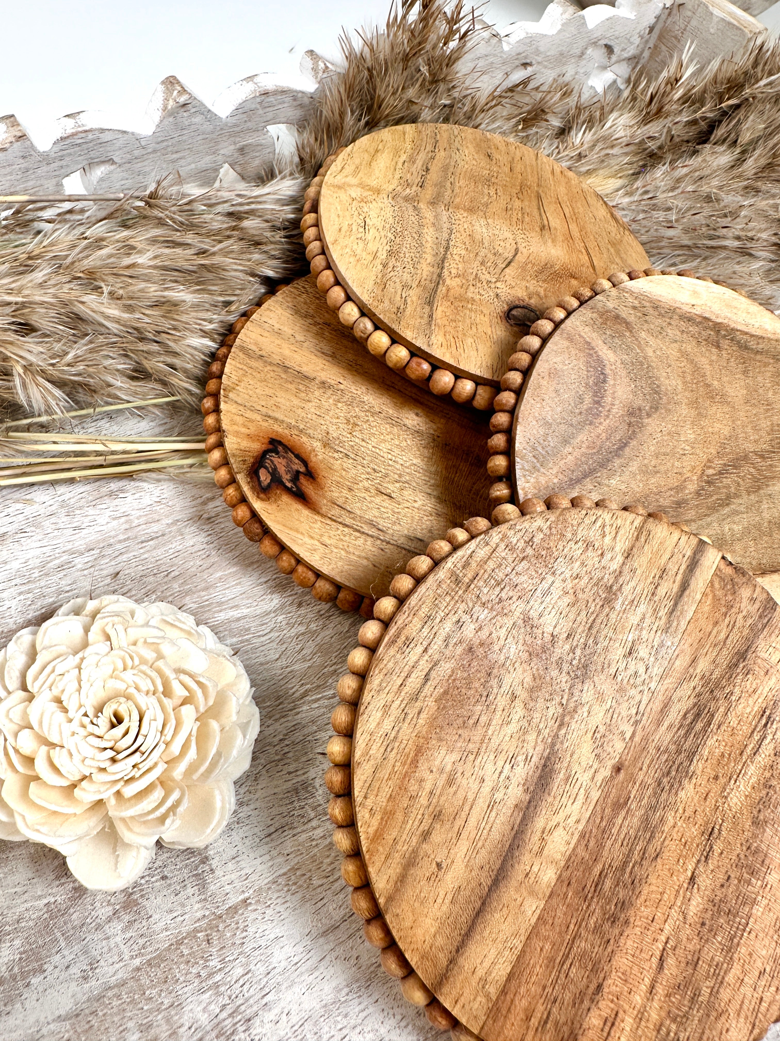 Set of 4 Rustic Boho Coasters Wood