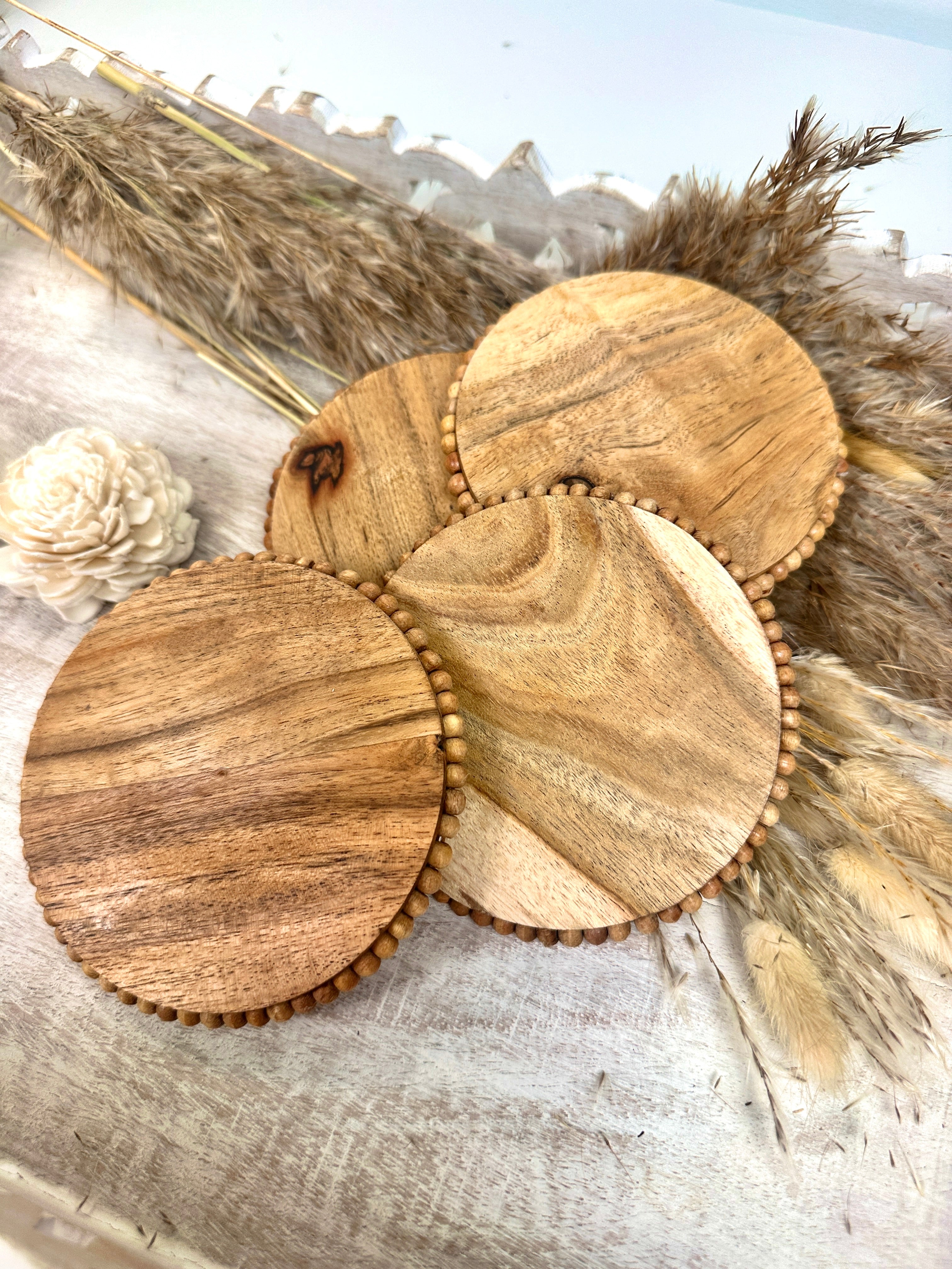 Set of 4 Rustic Boho Coasters Wood