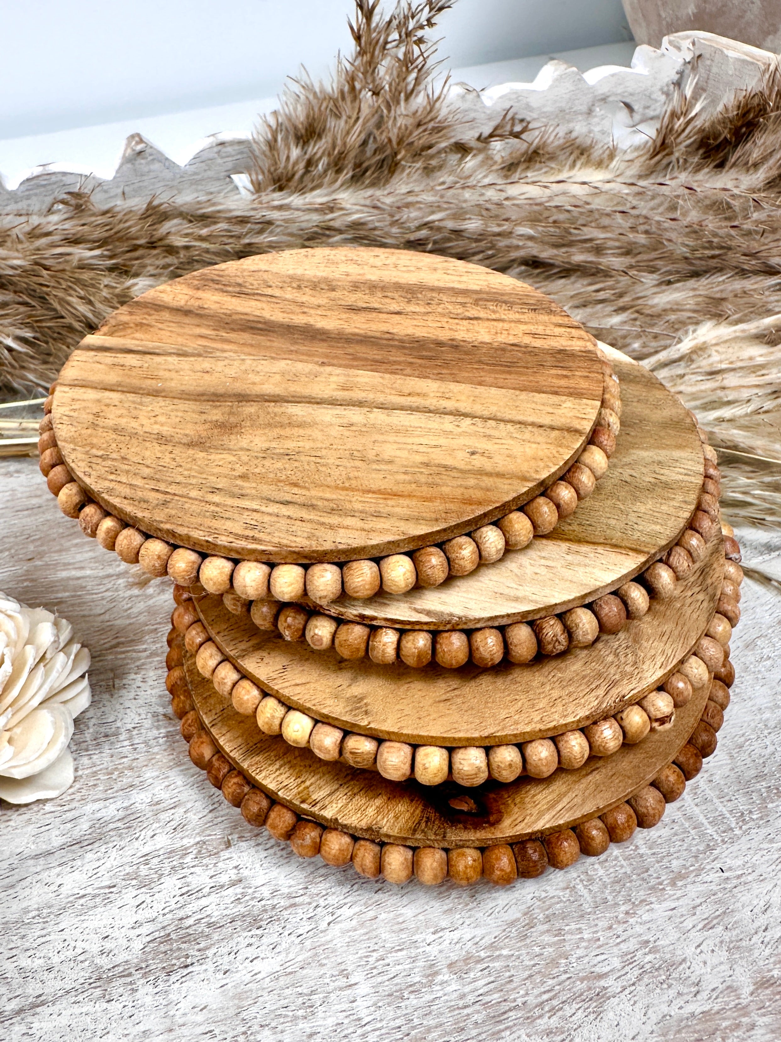 Set of 4 Rustic Boho Coasters Wood