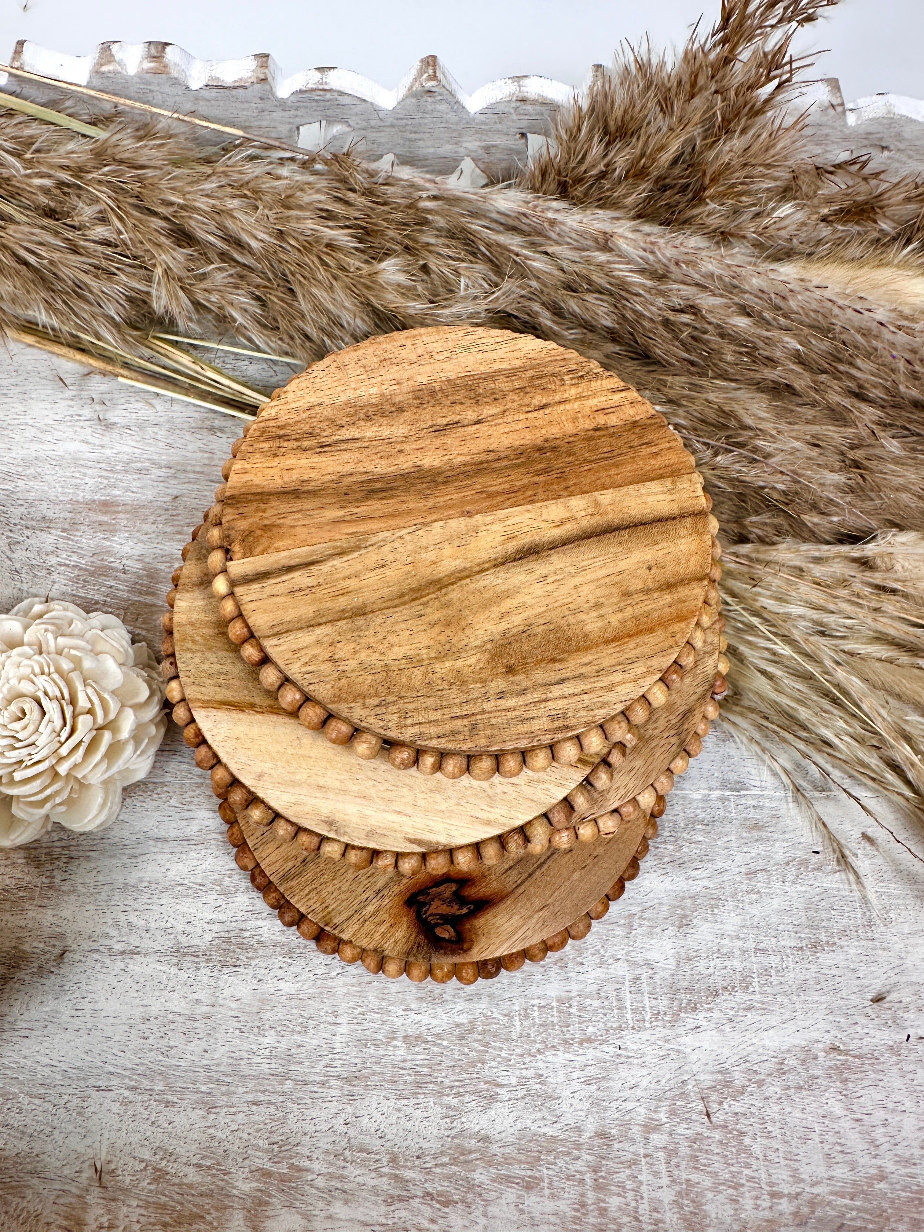 Set of 4 Rustic Boho Coasters Wood