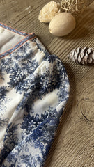 Women's French Style Floral Print Dress, Long Sleeve, White and Navy Blue