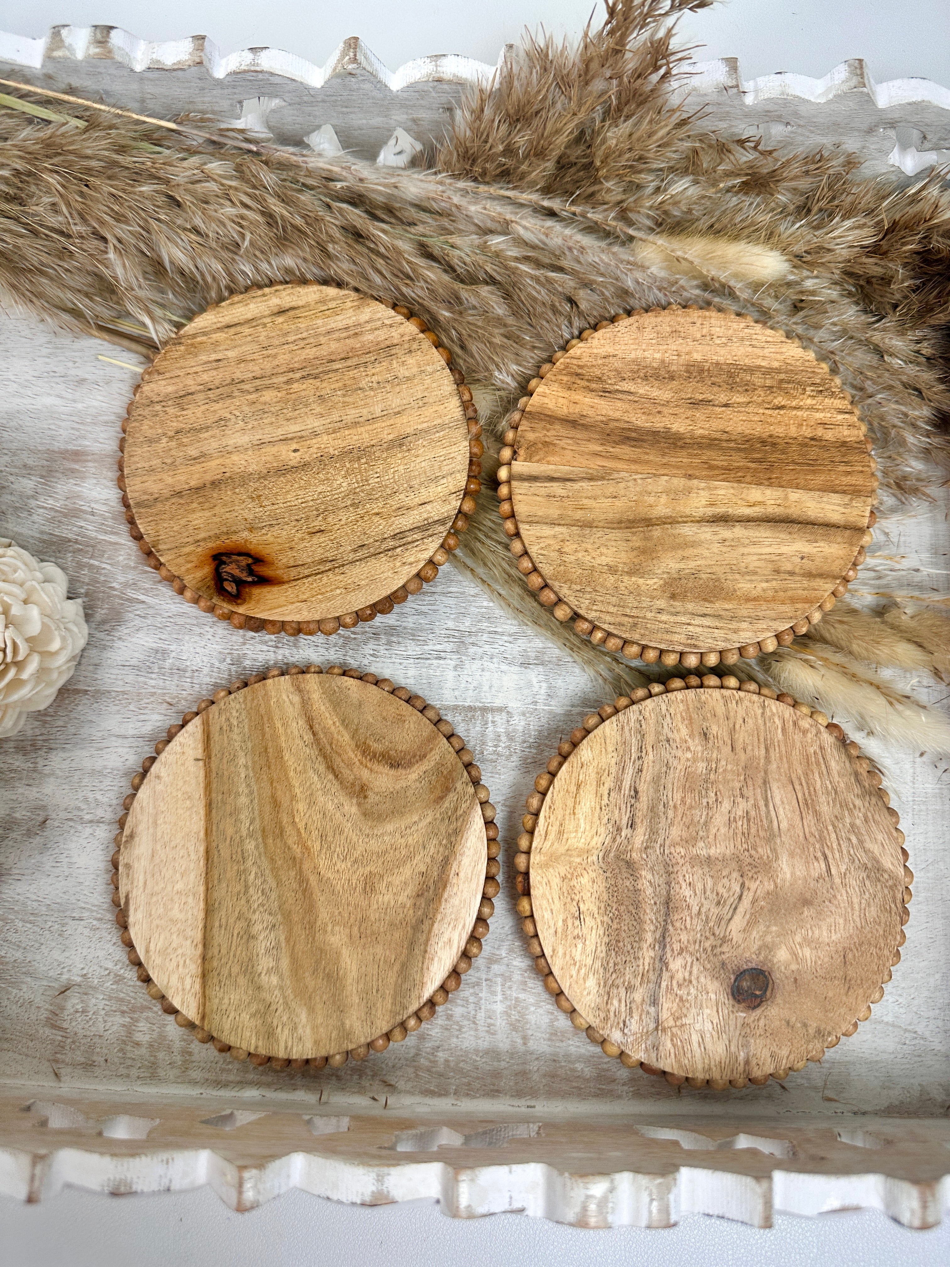 Set of 4 Rustic Boho Coasters Wood