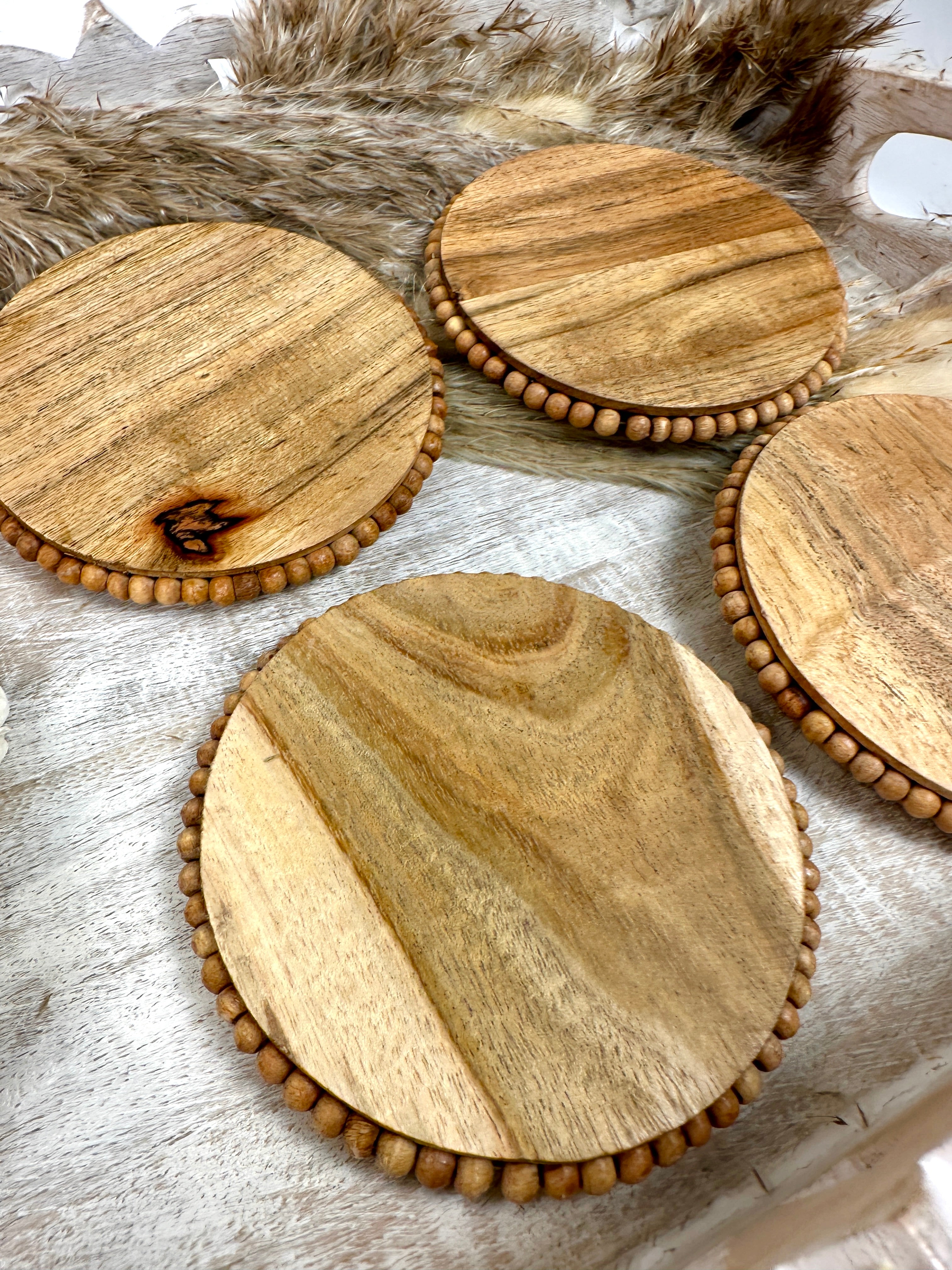 Set of 4 Rustic Boho Coasters Wood
