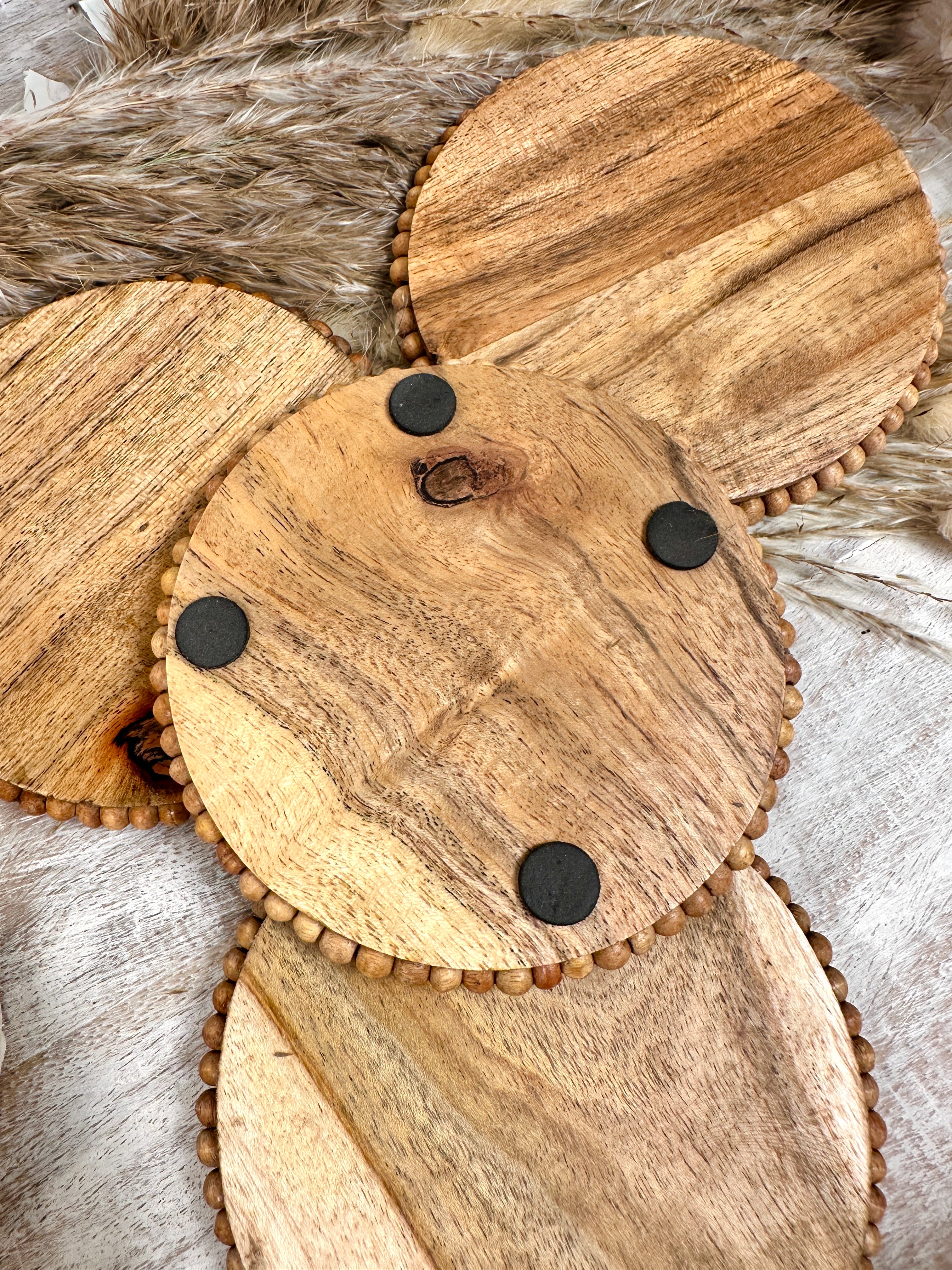 Set of 4 Rustic Boho Coasters Wood