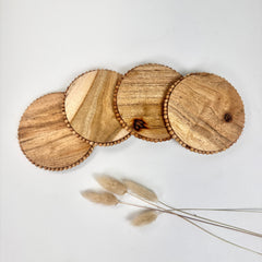 Set of 4 Rustic Boho Coasters Wood