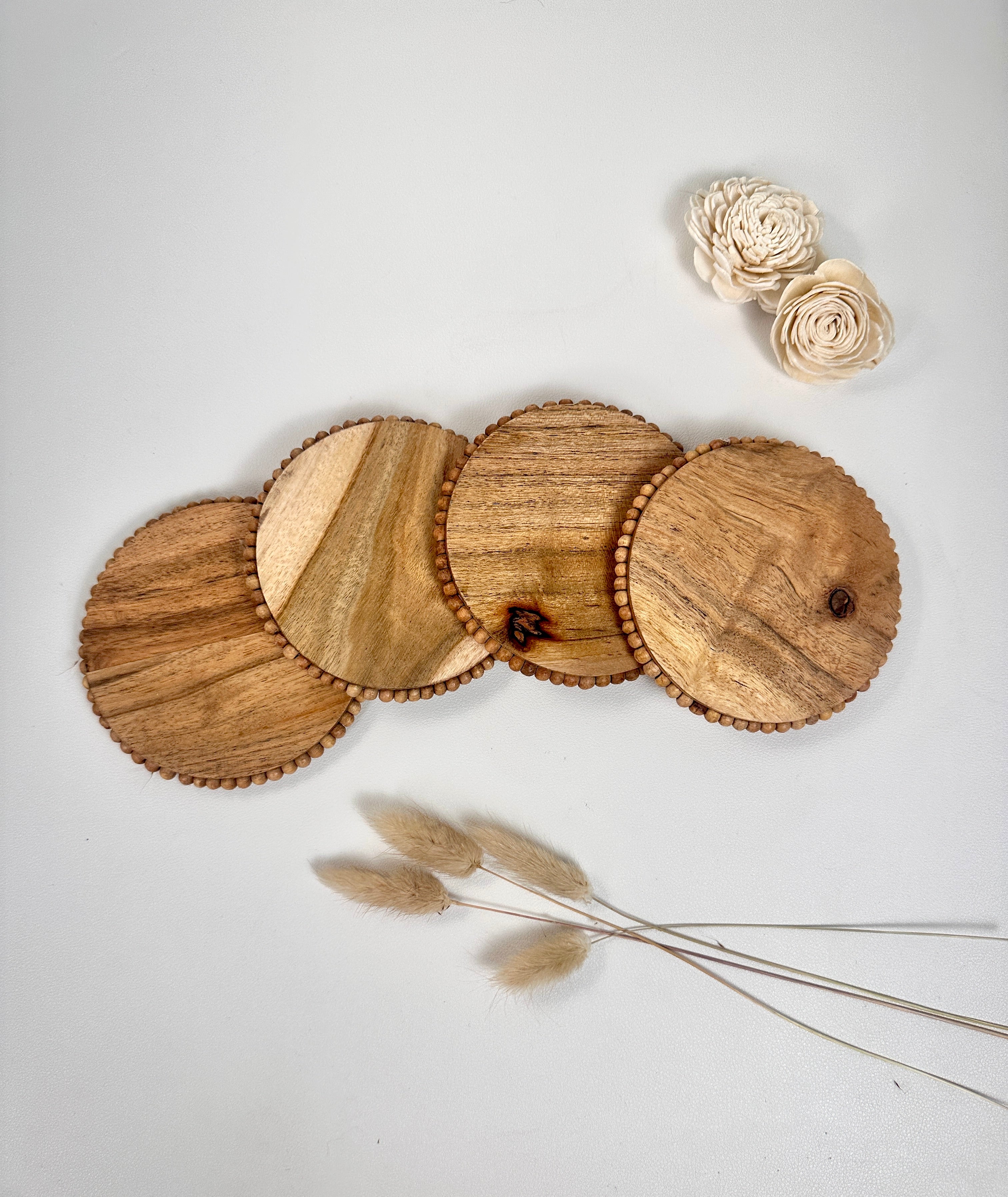 Set of 4 Rustic Boho Coasters Wood