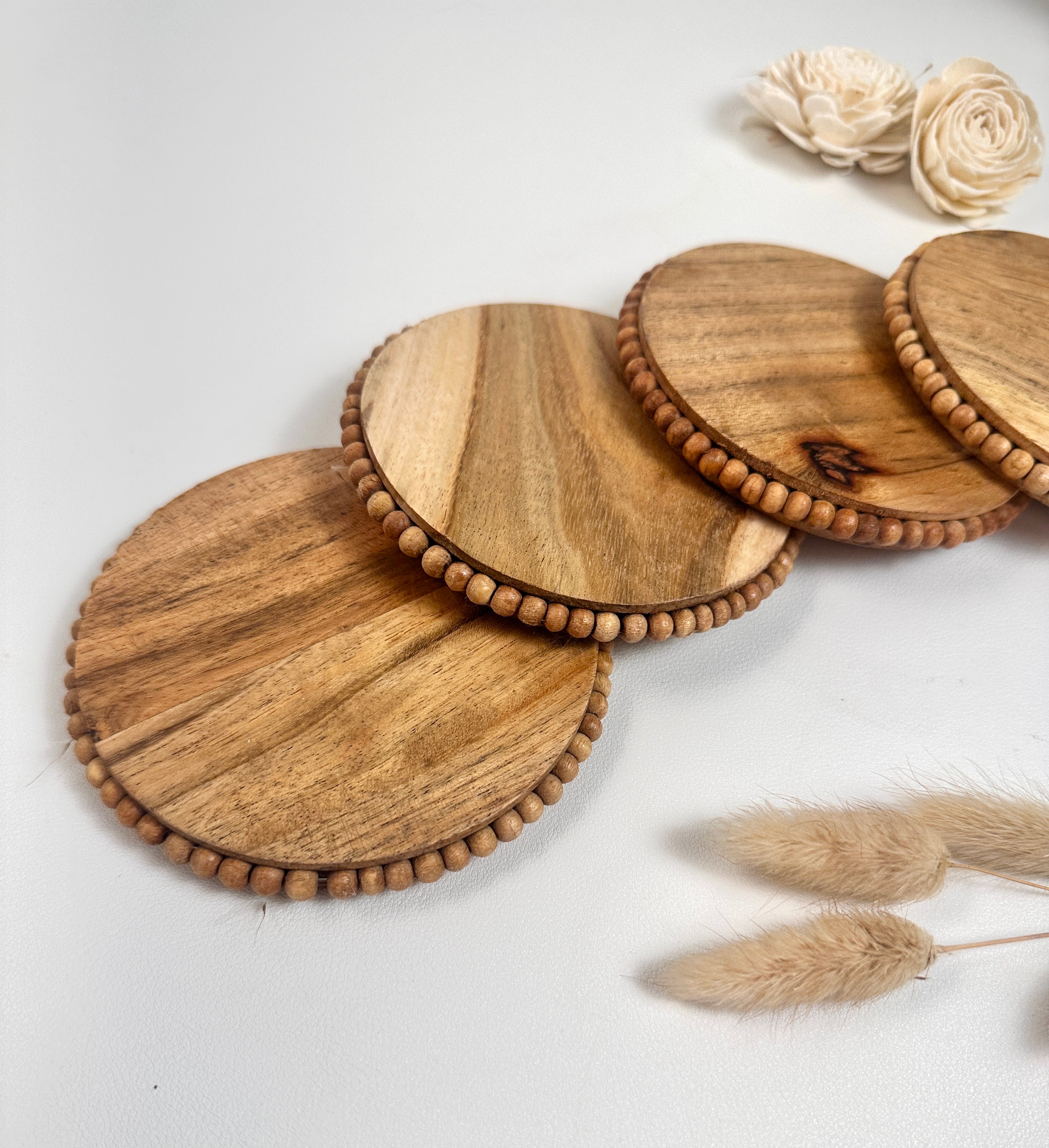 Set of 4 Rustic Boho Coasters Wood
