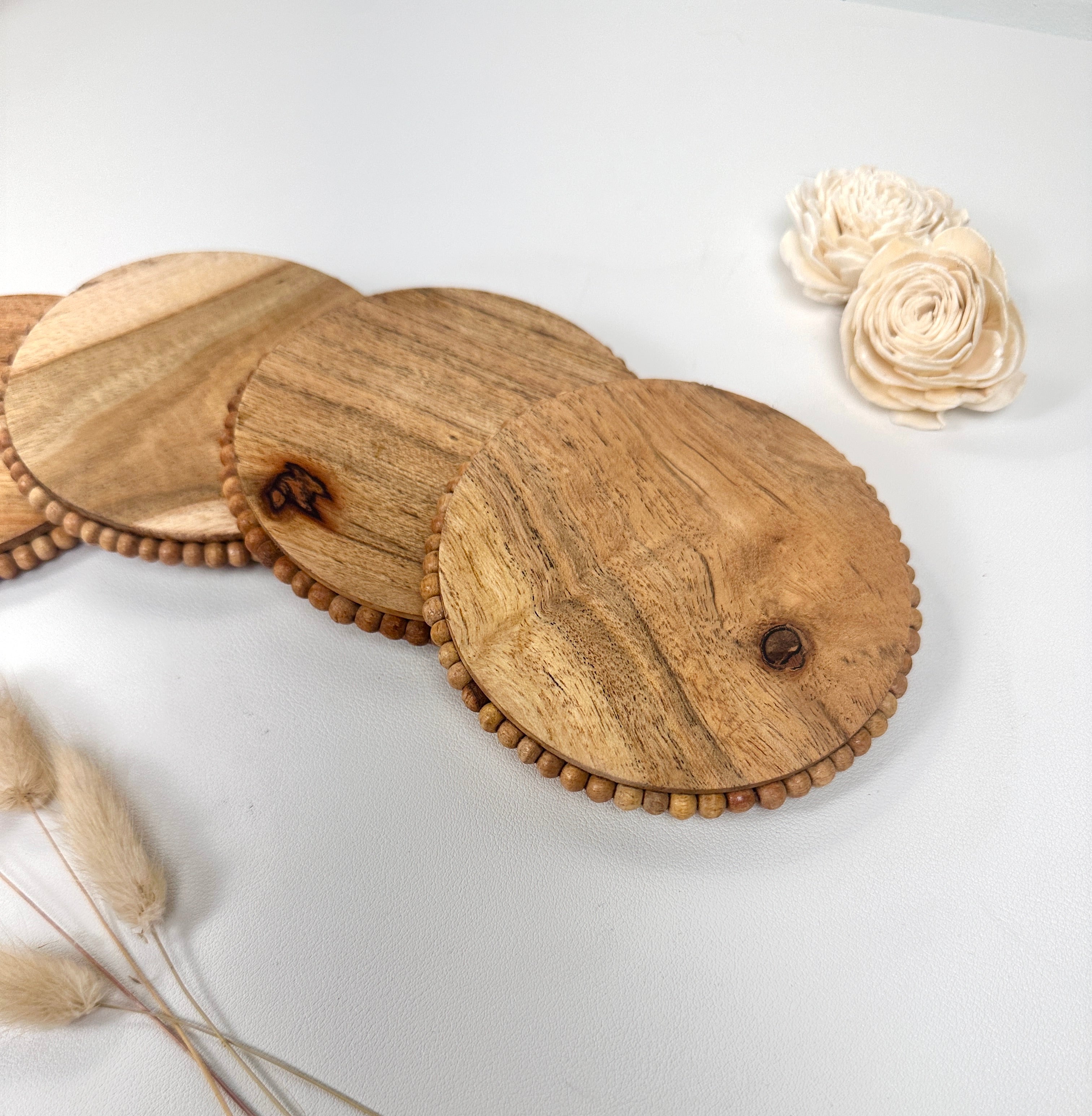 Set of 4 Rustic Boho Coasters Wood