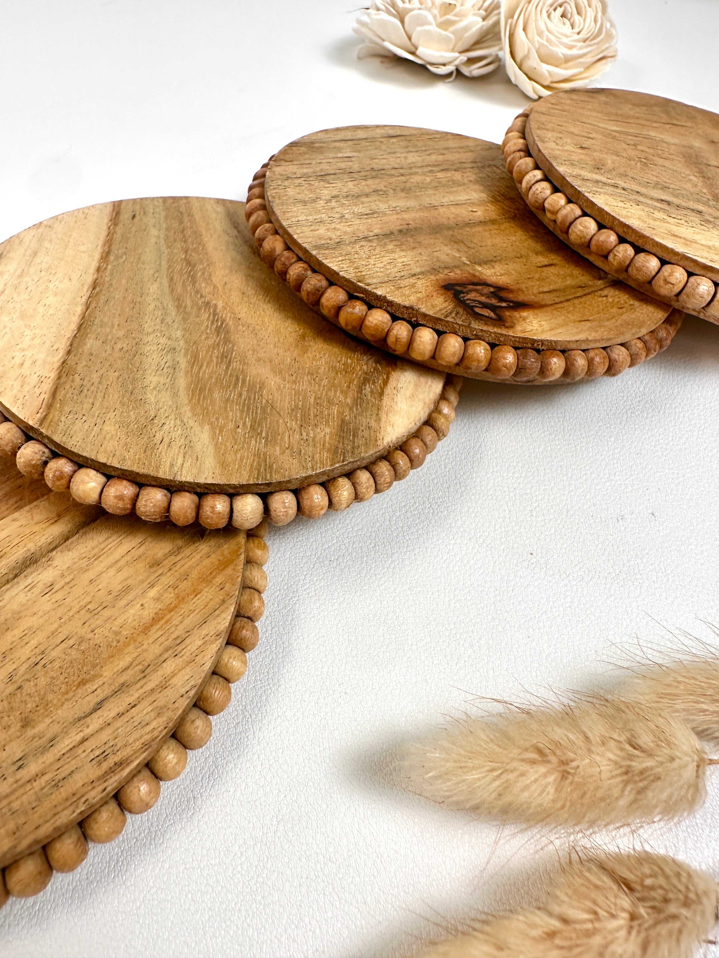 Set of 4 Rustic Boho Coasters Wood
