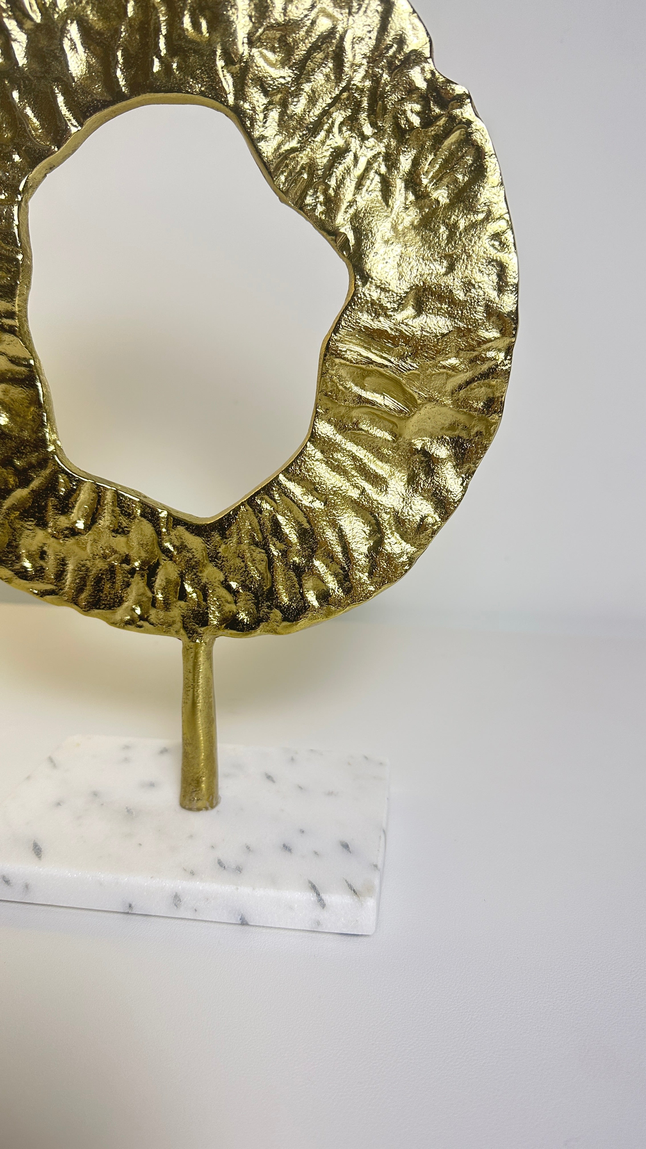 Modern Decorative Sculpture with Marble Base, Gold Textured Metal Art, 13 Inch Tall