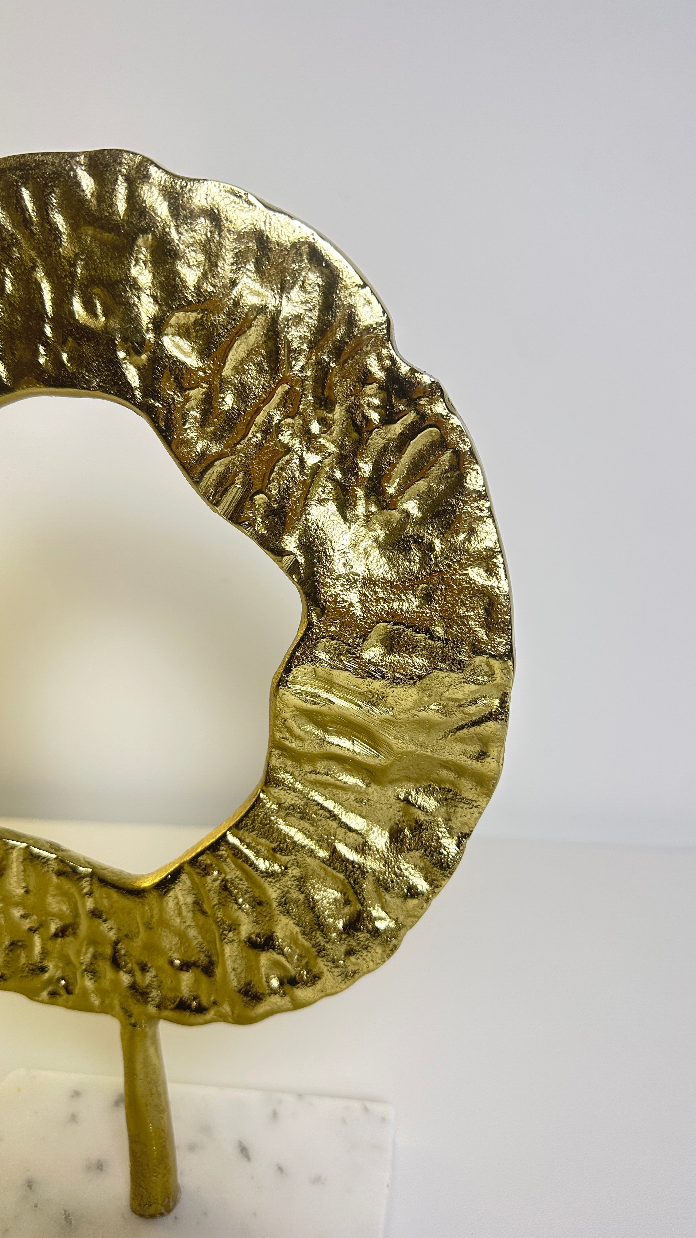 Modern Decorative Sculpture with Marble Base, Gold Textured Metal Art, 13 Inch Tall