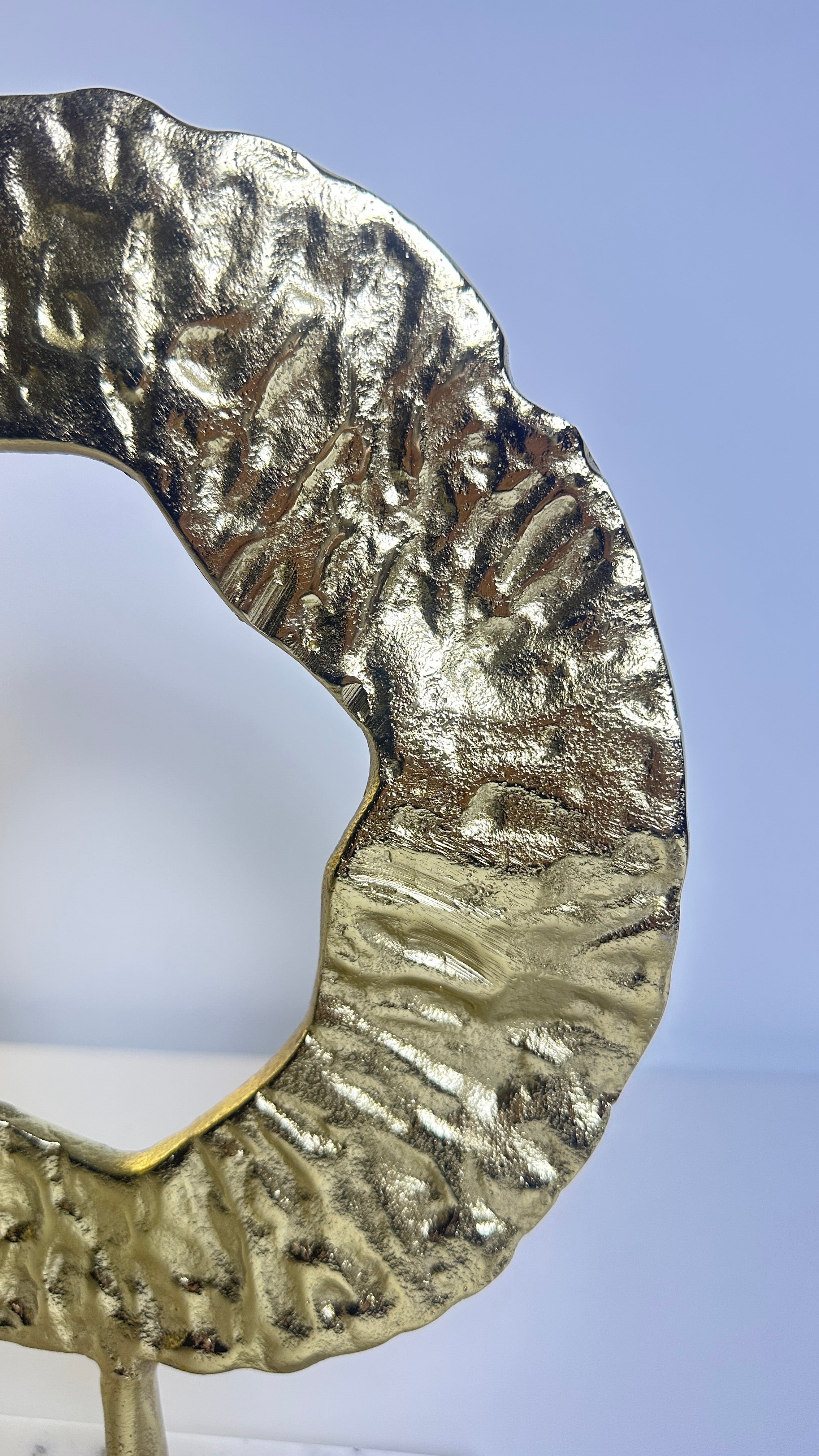 Modern Decorative Sculpture with Marble Base, Gold Textured Metal Art, 13 Inch Tall
